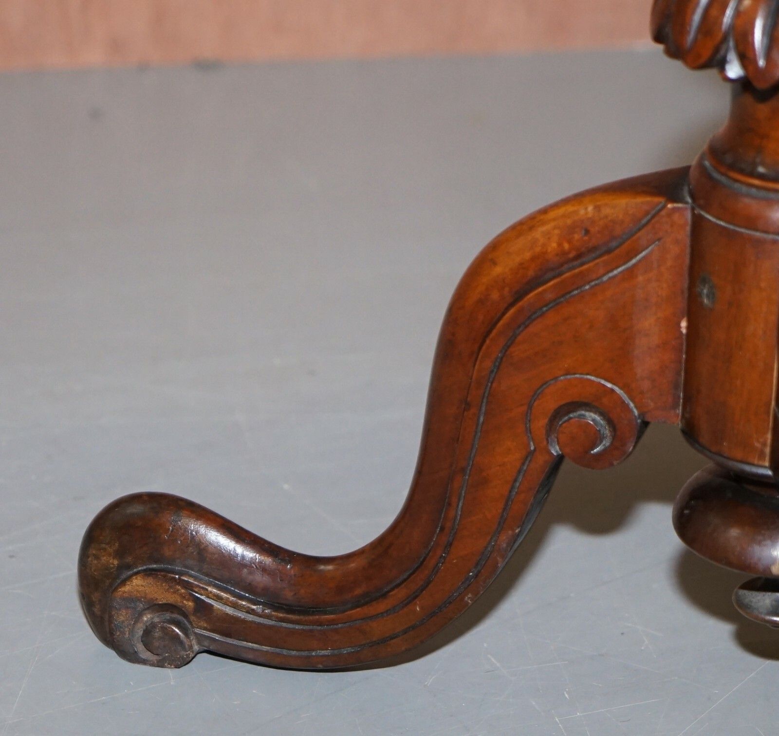 photo for sale Victorian Burr Quarter Cut Walnut Oval Side End Lamp Tripod Table Ornately Carve