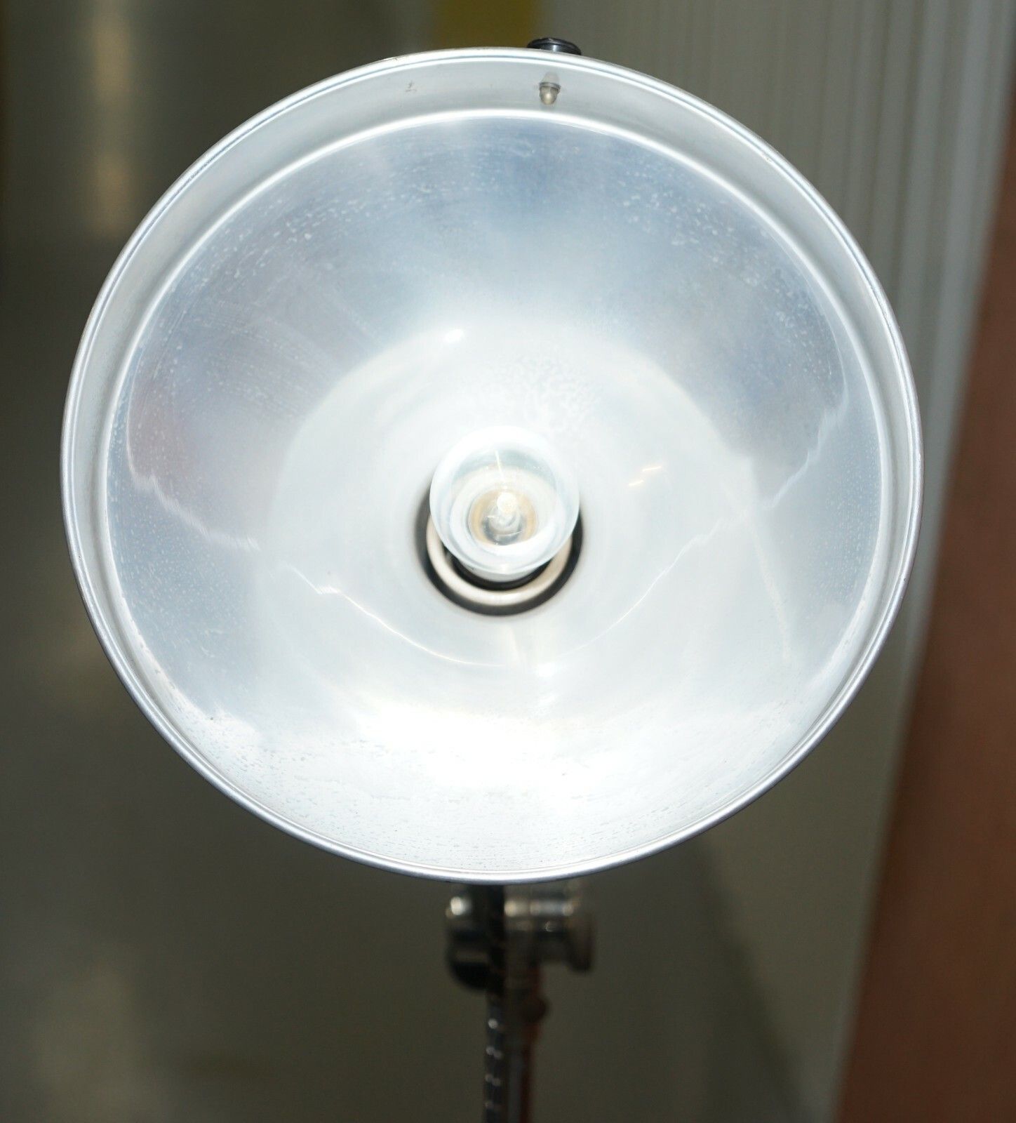 Mid Century Sol Tan Industrial Articulated Floor Lamp & Original Heating Bulb photo vintage