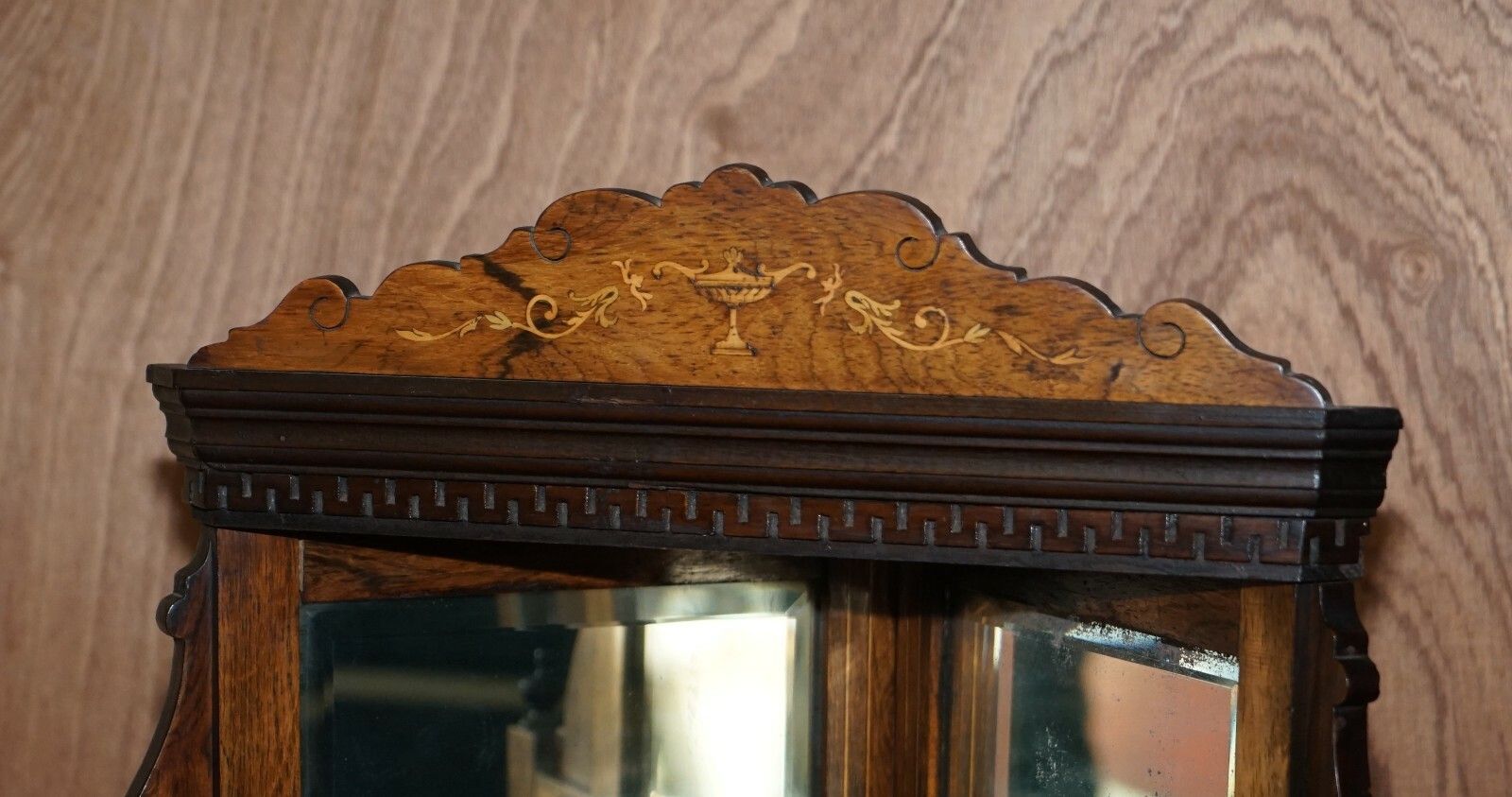 Antique Italian Circa 1880 Rosewood, Boxwood Inlay Mirrored Back Corner Cabinet photo Furniture