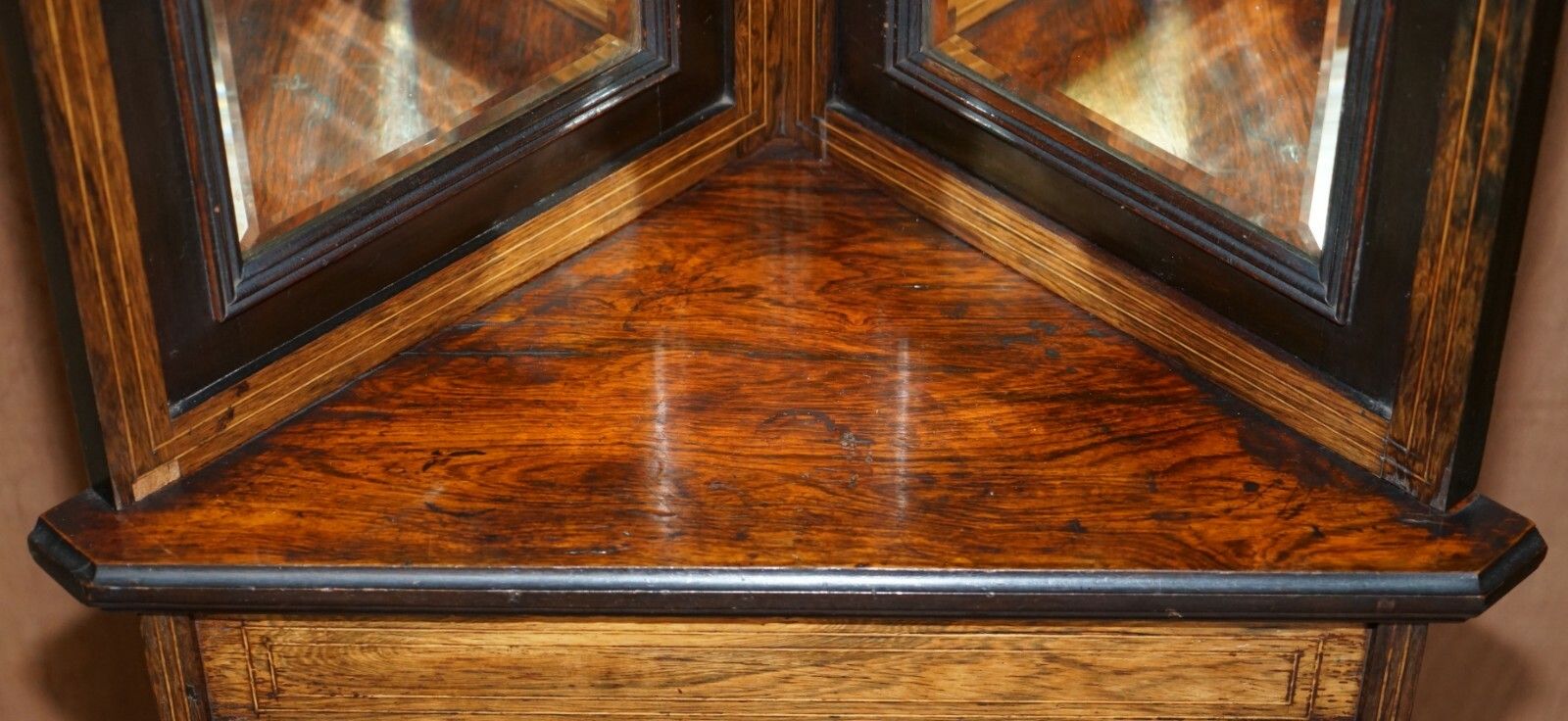 Antique Italian Circa 1880 Rosewood, Boxwood Inlay Mirrored Back Corner Cabinet photo buy