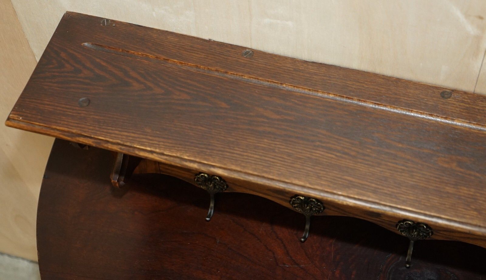 Antique Dutch Heavily Carved Oak Coat Hat Scarf Wall Rack Hanger Royal Hooks photo buy