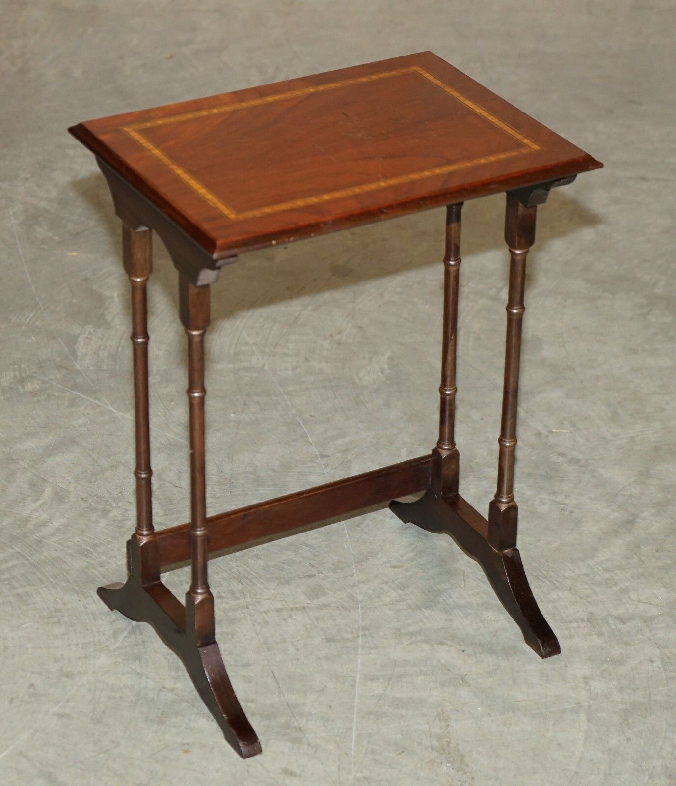 Lovely Vintage Sheraton Revival Famboo Nest Of Tables In Mahogany & Satinwood photo vintage