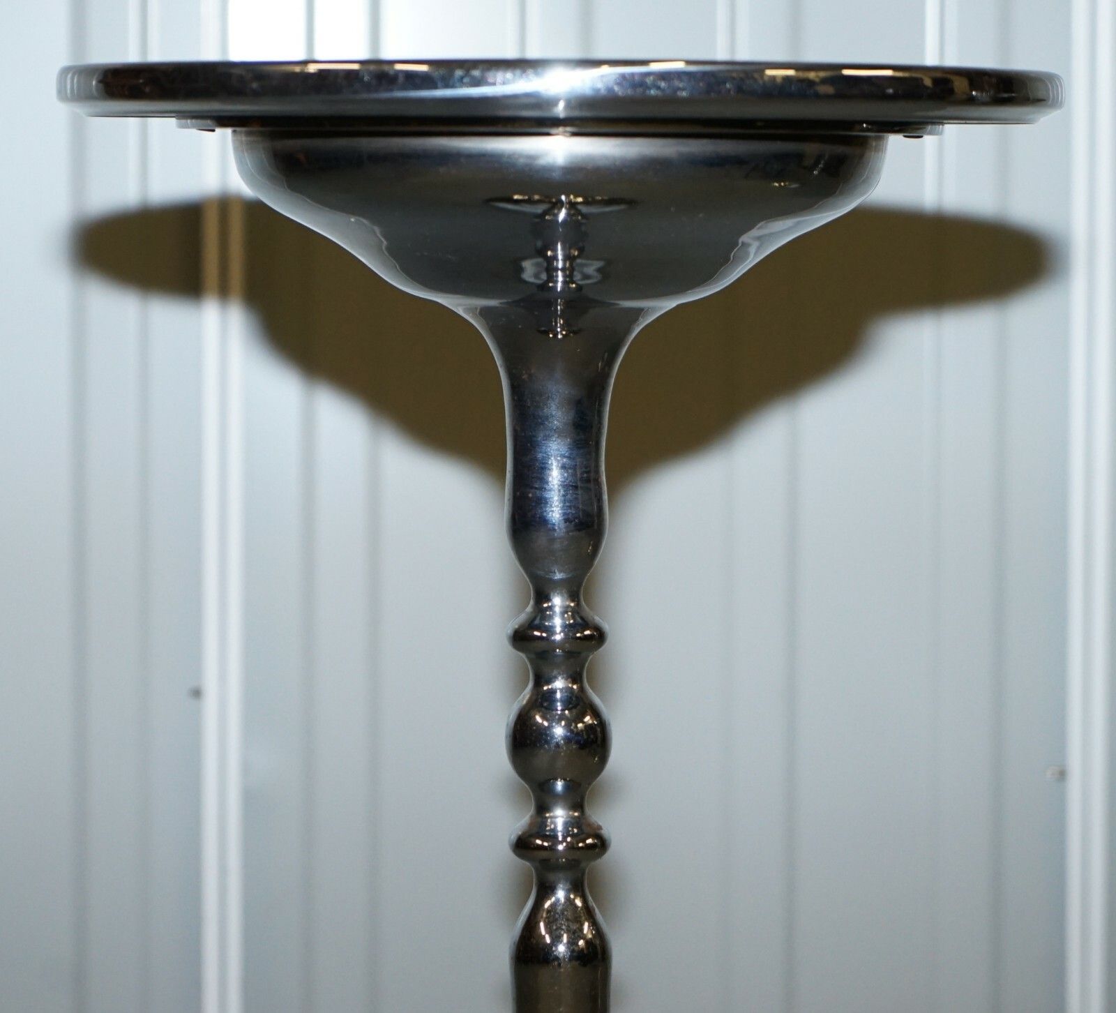 Pair Of Chrome Plated Vintage Side Tables On Solid Oak Bases Part Of Large Suite photo 1140.0