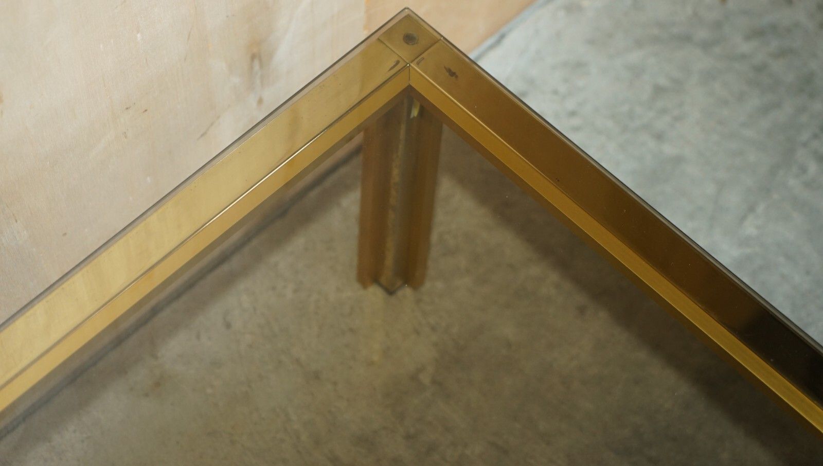 Circa 1950's Mid Century Modern Brass& Glass Coffee Cocktail Table Part Suite photo vinterior