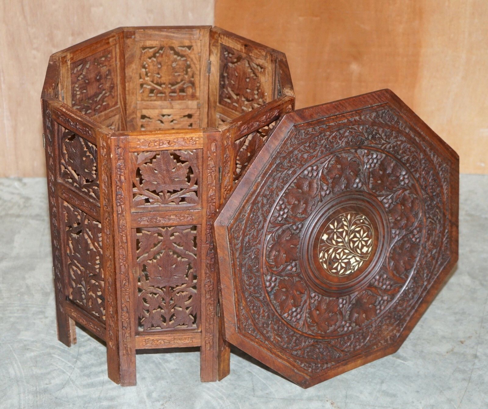 photo furniture Antique Hand Carved Burmese Rosewood Antique Octagonal Side End Lamp Wine Table