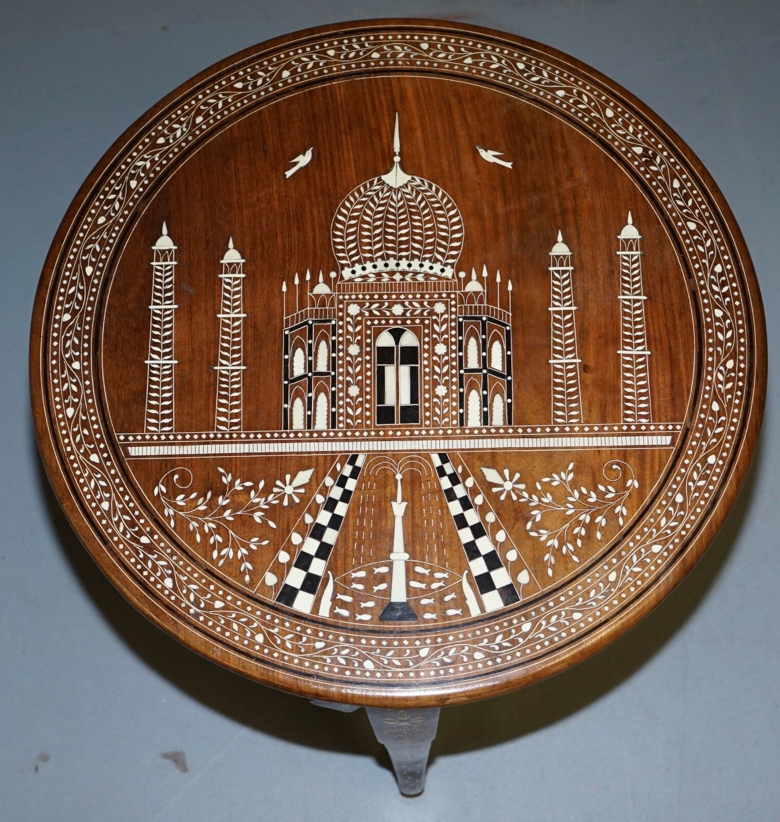 Rare Anglo Indian Export Taj Mahal Elephant Rosewood Inlaid Side Lamp Wine Table photo Furniture