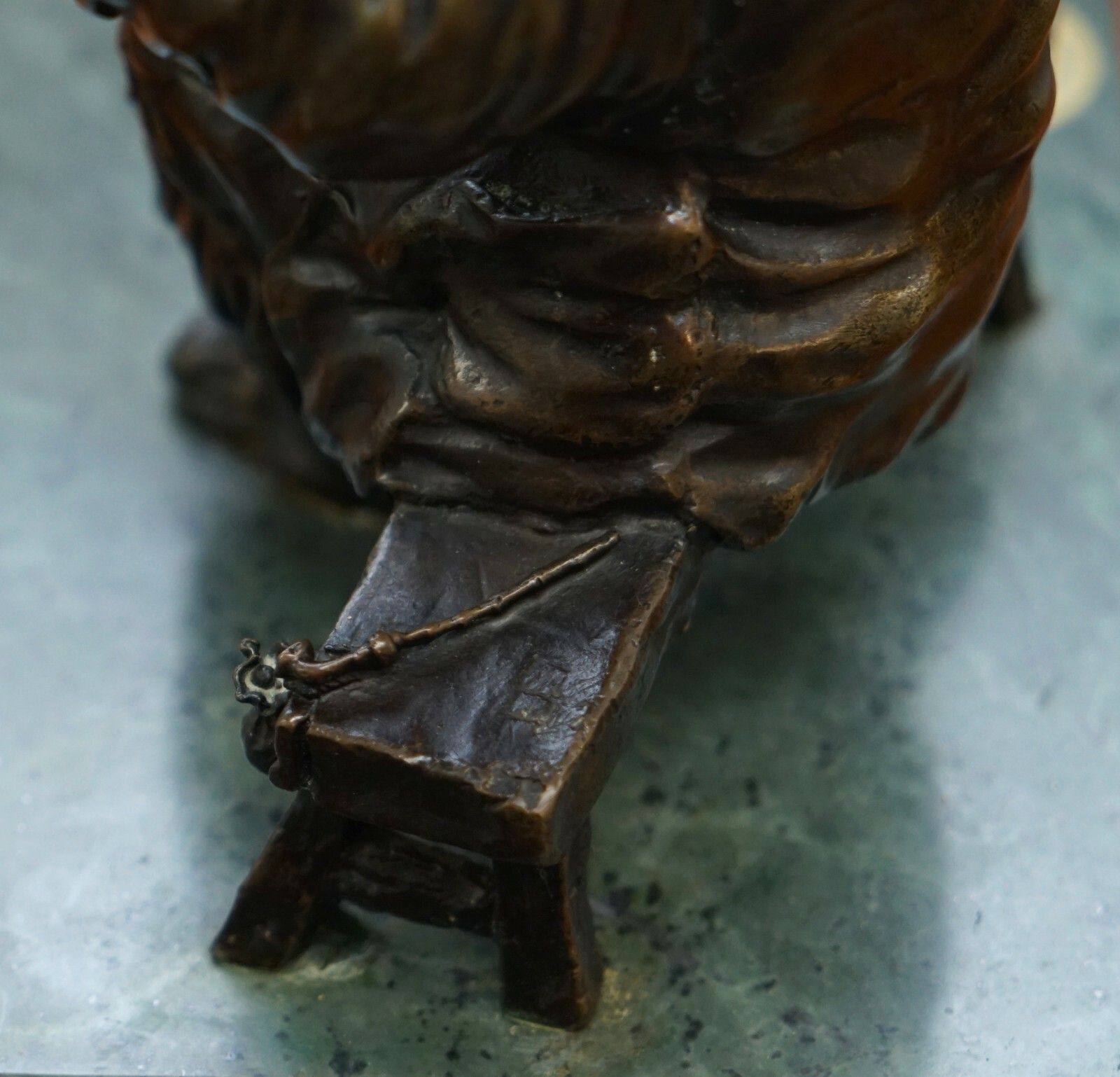 photo furniture Signed Antique Chinese Bronze Statue Of Two Men One A Solid Green Marble Base