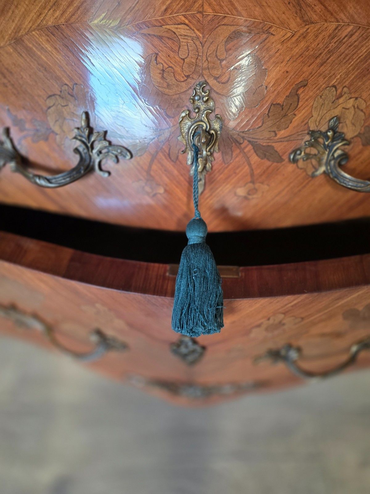 photo for sale Antique French Inlaid Marble Top Commode/Chest