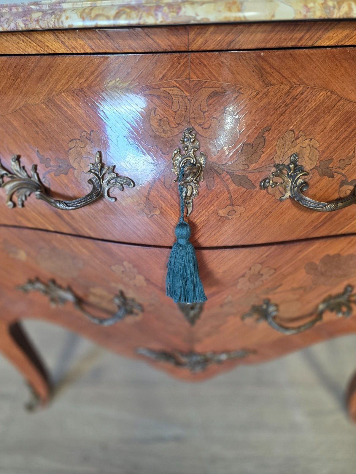 photo buy Antique French Inlaid Marble Top Commode/Chest