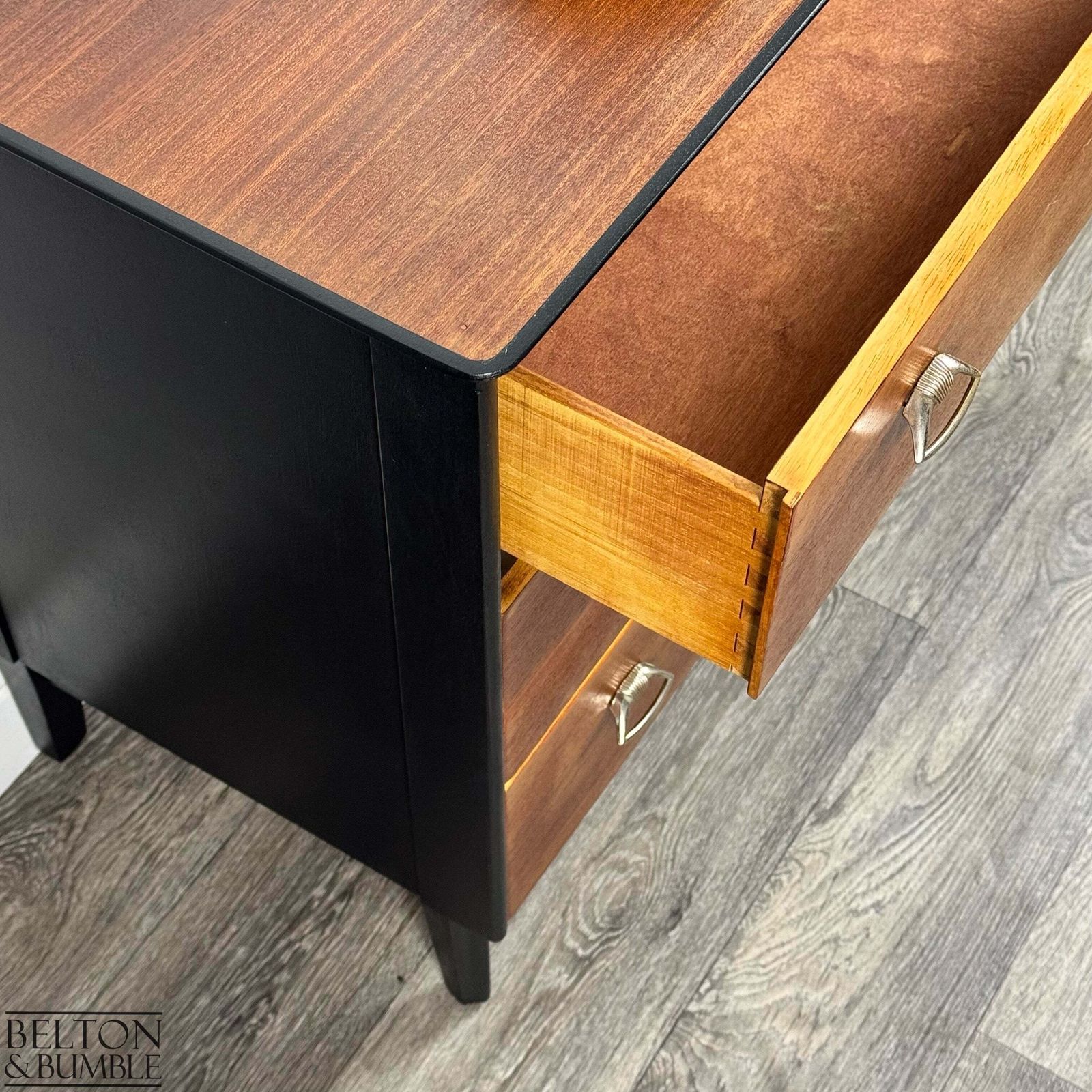 Mid Century 3 Drawer Chest In Black And Teak photo vinterior