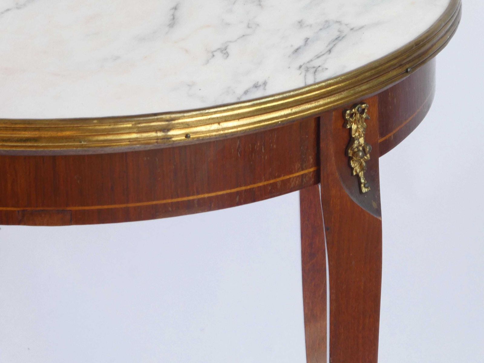 Antique French Round Coffee Table, Louis XV Style Side Table With Mable Top And Brass Details photo buy