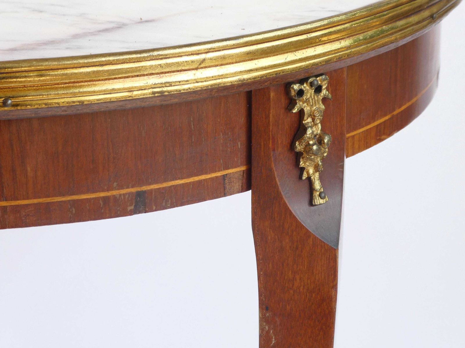 photo for sale Antique French Round Coffee Table, Louis XV Style Side Table With Mable Top And Brass Details