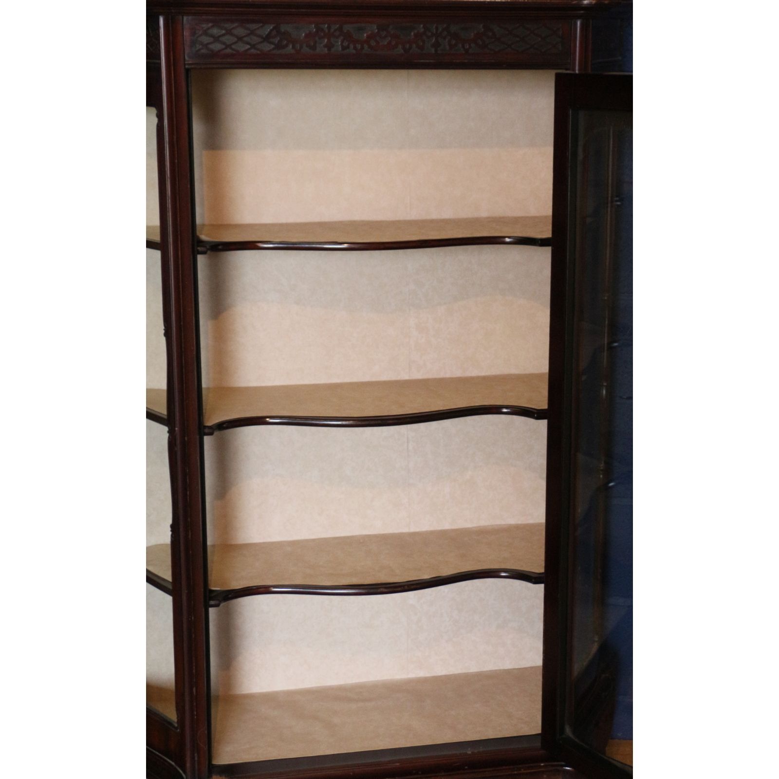 A Quality Victorian Carved Mahogany Display Cabinet Raised On Cabriole Supports photo furniture
