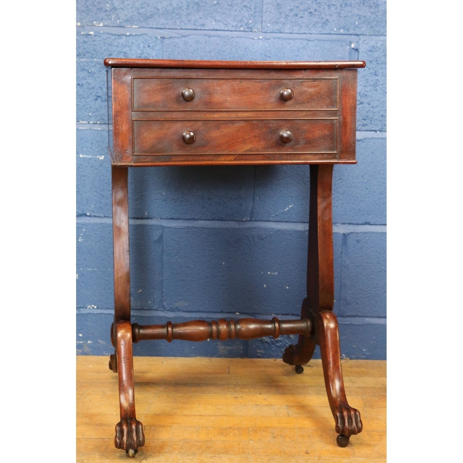 A Regency Mahogany Workbox Or Sewingbox Raised On Paw Feet And Lyre Supports photo vinterior