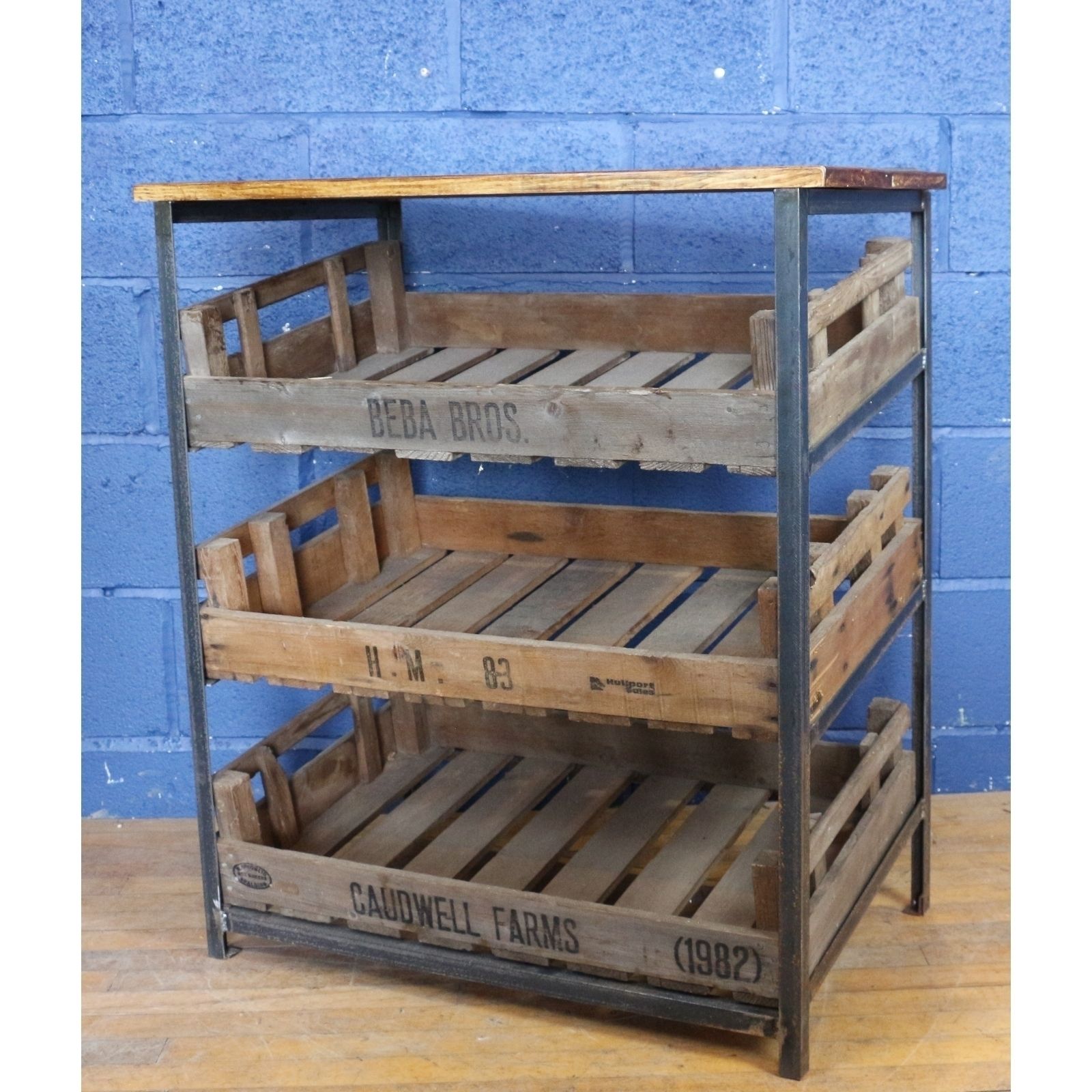 An Industrial Three Tier Kitchen Cabinet, Shoe Rack, Set With Potato Chitting Trays
