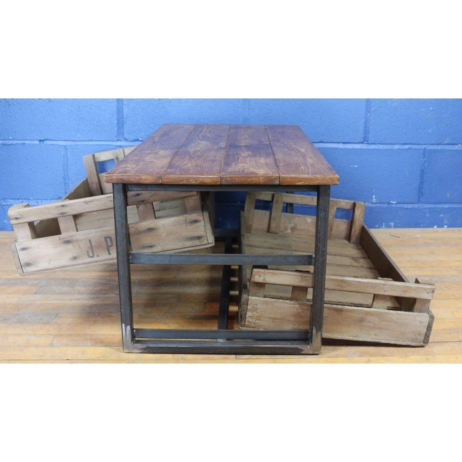 An Industrial Two Drawer Coffee Table, Shoe Rack, Set With Potato Chitting Trays photo vinterior
