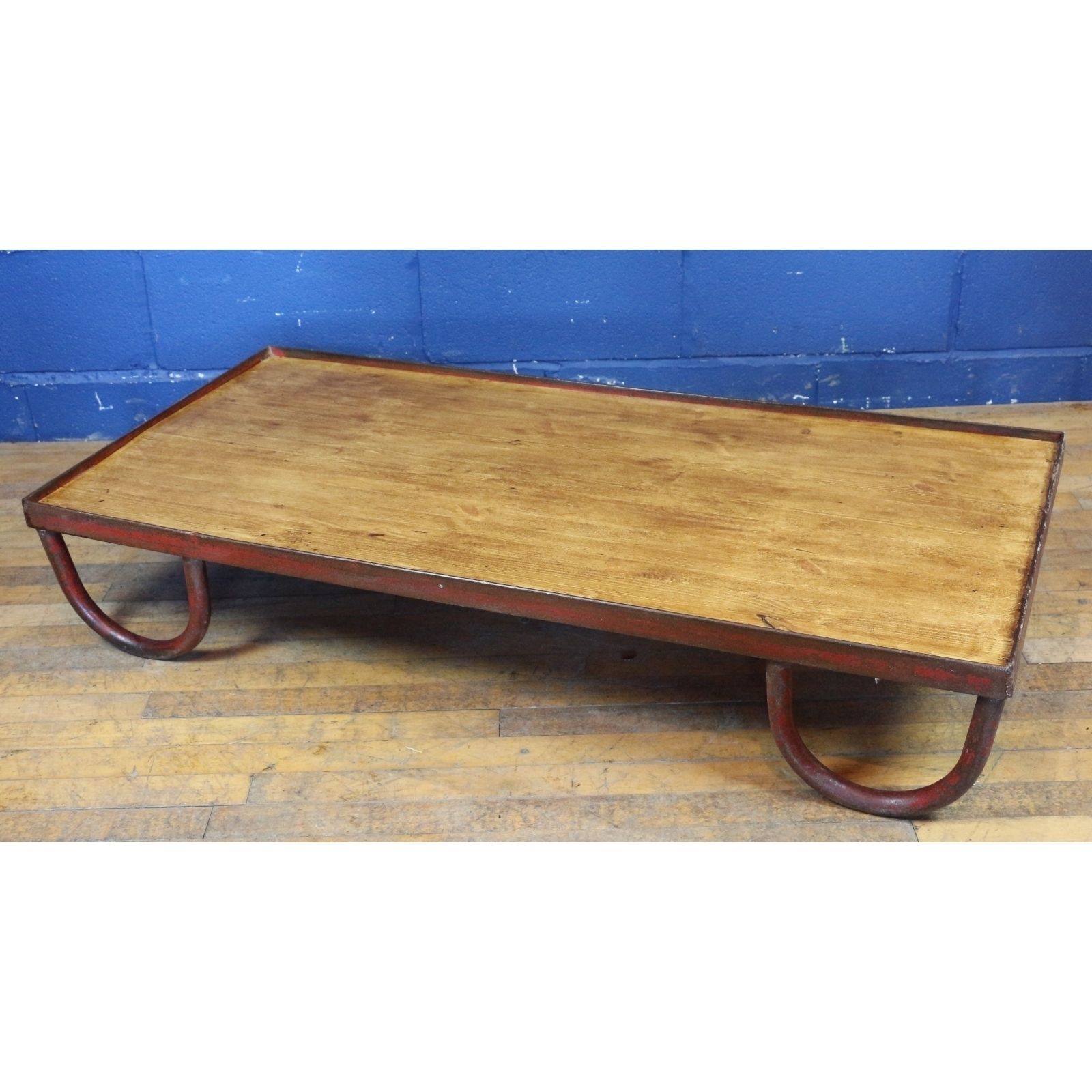 An Industrial Waxed Steel & Pine Pallet Stand Coffee Table Or Stand