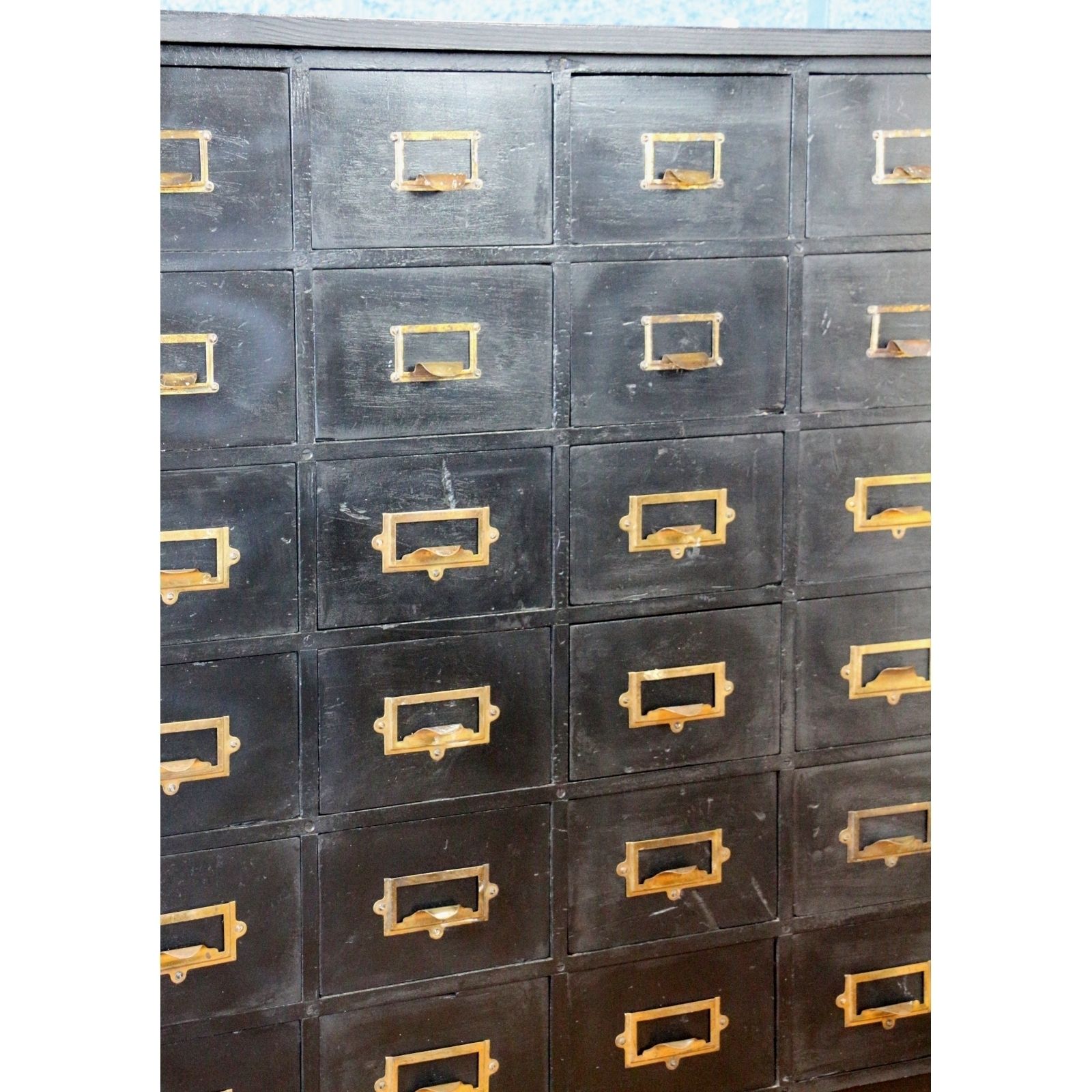 An Ebonised 28 Drawer Haberdashery Industrial Bank Of Drawers photo furniture