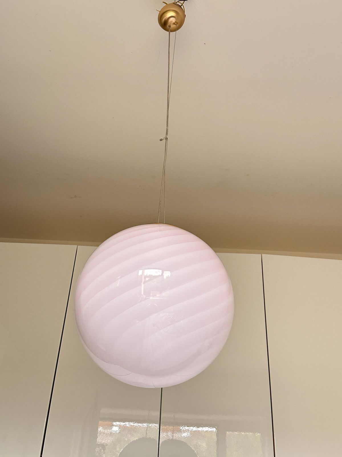 Contemporary Pink Swirl And Milky White Sphere Pendant In Murano Glass photo 3484.0