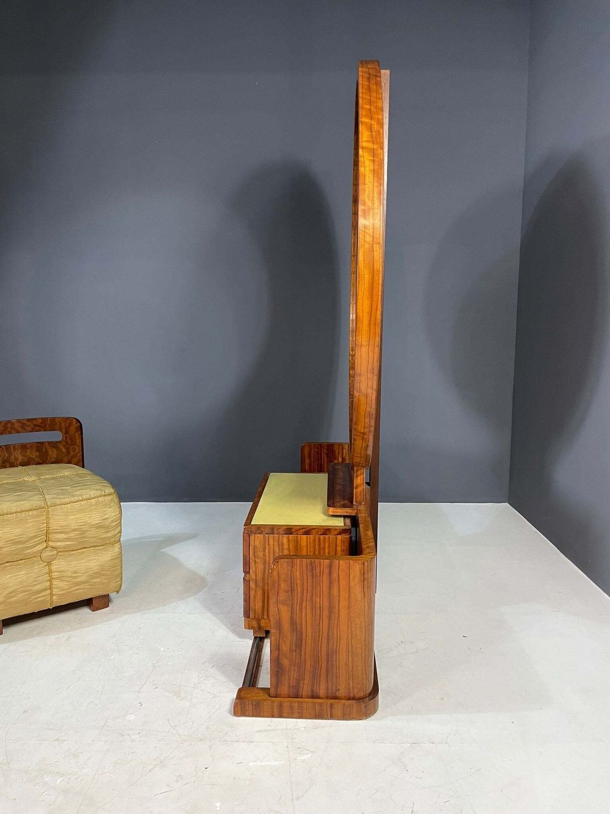 Art Deco Vanity With Stool, Walnut, Czechoslovakia, 1930s photo furniture