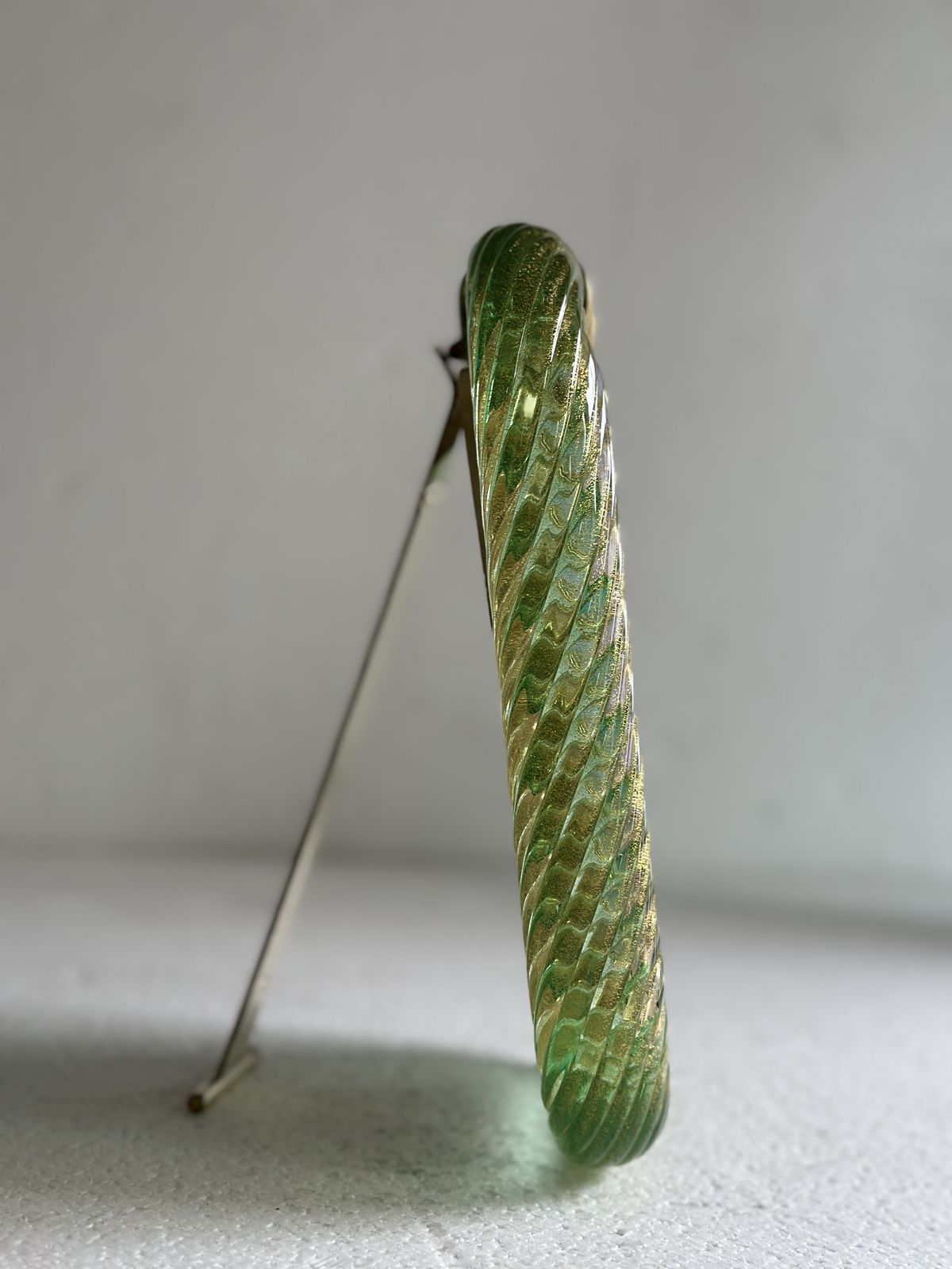 Mid Century Modern Style Green "Torchon" Murano Small Glass Picture Frame And Brass In Barovier Style photo for sale