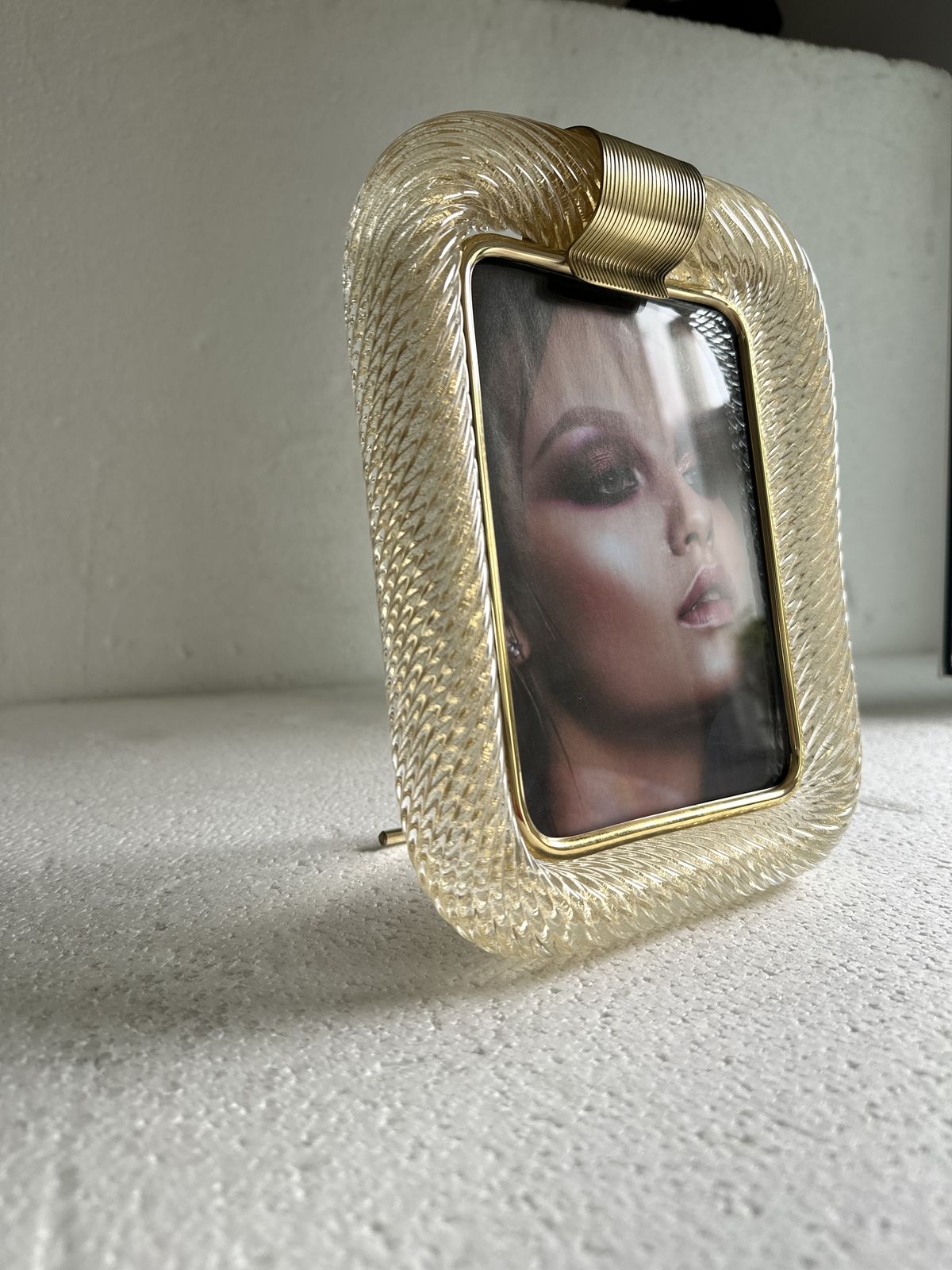 Mid Century Modern Style Gold "Torchon" Murano Glass Small Picture Frame And Brass In Barovier Style photo 1467.0