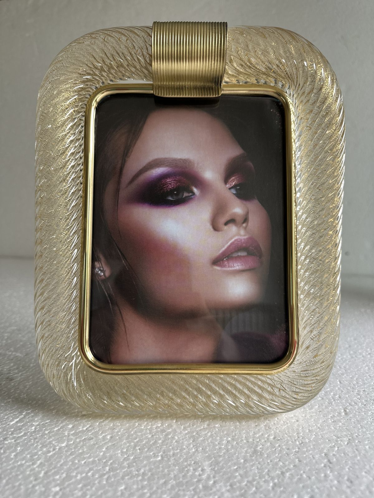Mid Century Modern Style Gold "Torchon" Murano Glass Small Picture Frame And Brass In Barovier Style photo vintage