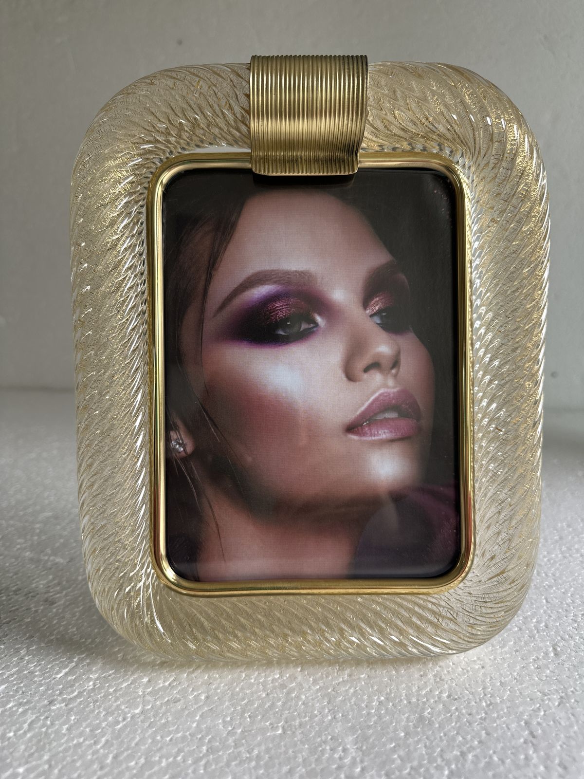 photo furniture Mid Century Modern Style Gold "Torchon" Murano Glass Small Picture Frame And Brass In Barovier Style