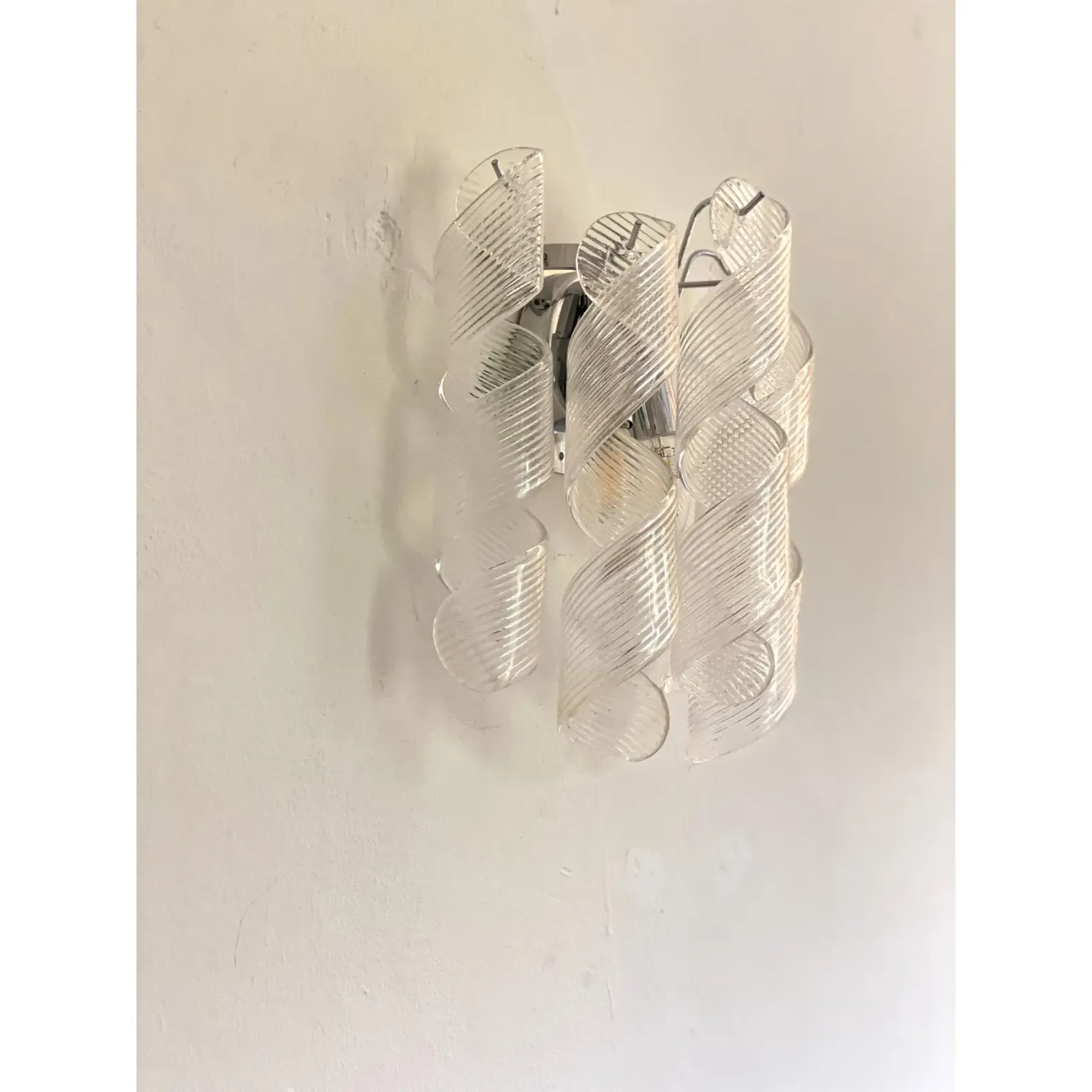 Set Of 6 Transparent “Ricci” Murano Glass Wall Sconces In Mazzega Style Wall Lights photo for sale