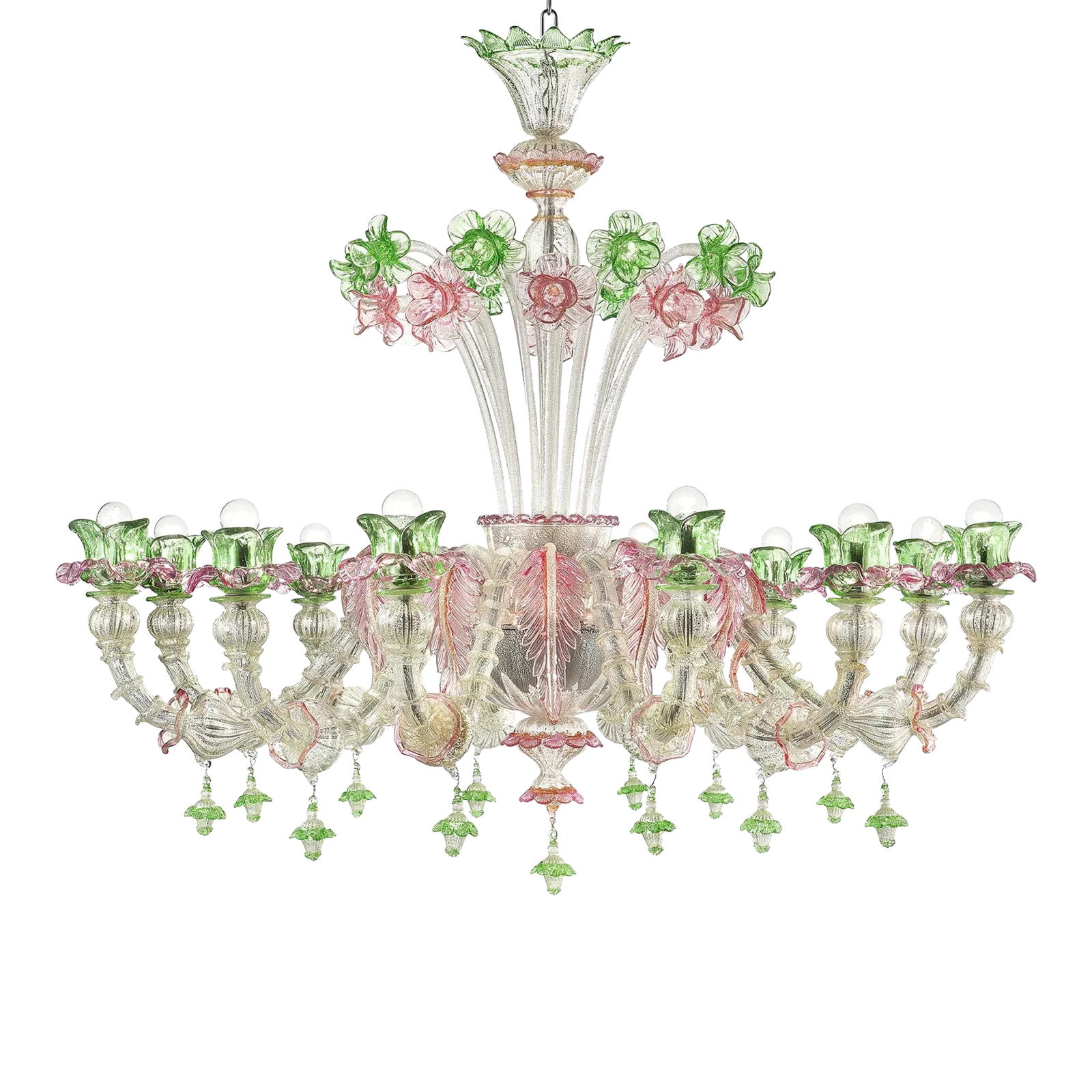 Venetian Floral "Cà Rezzonico" Murano Glass Chandelier With Silver Leaf