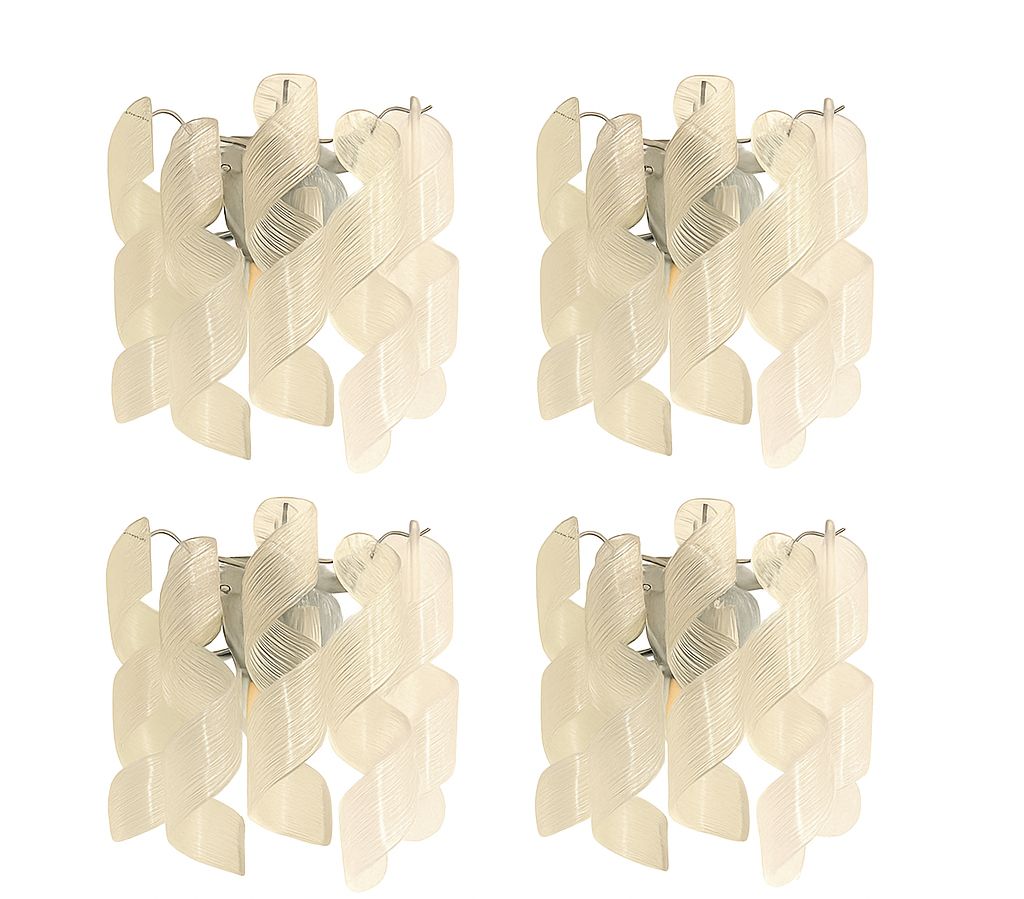 photo vinterior Set Of 4 Transparent “Ricci” Murano Glass Wall Sconces In Mazzega Style Wall Lights