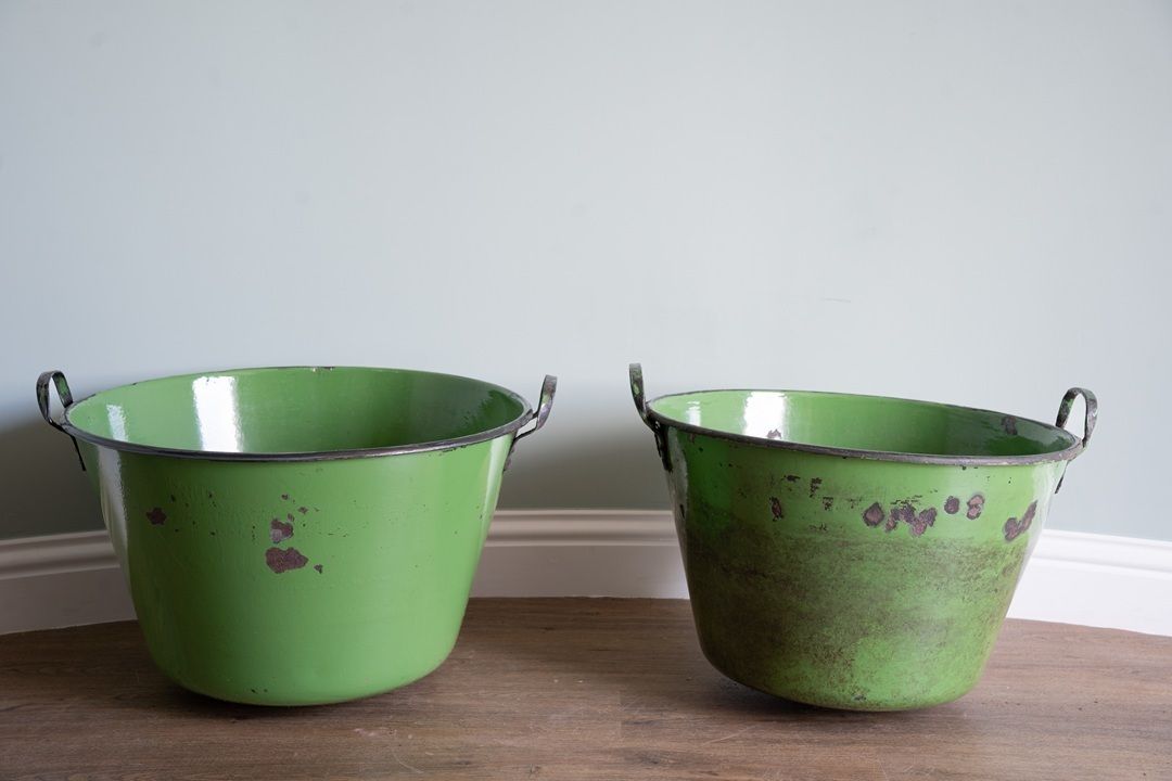 A Near Pair Of Large Green Galvanised Garden Planters photo vinterior