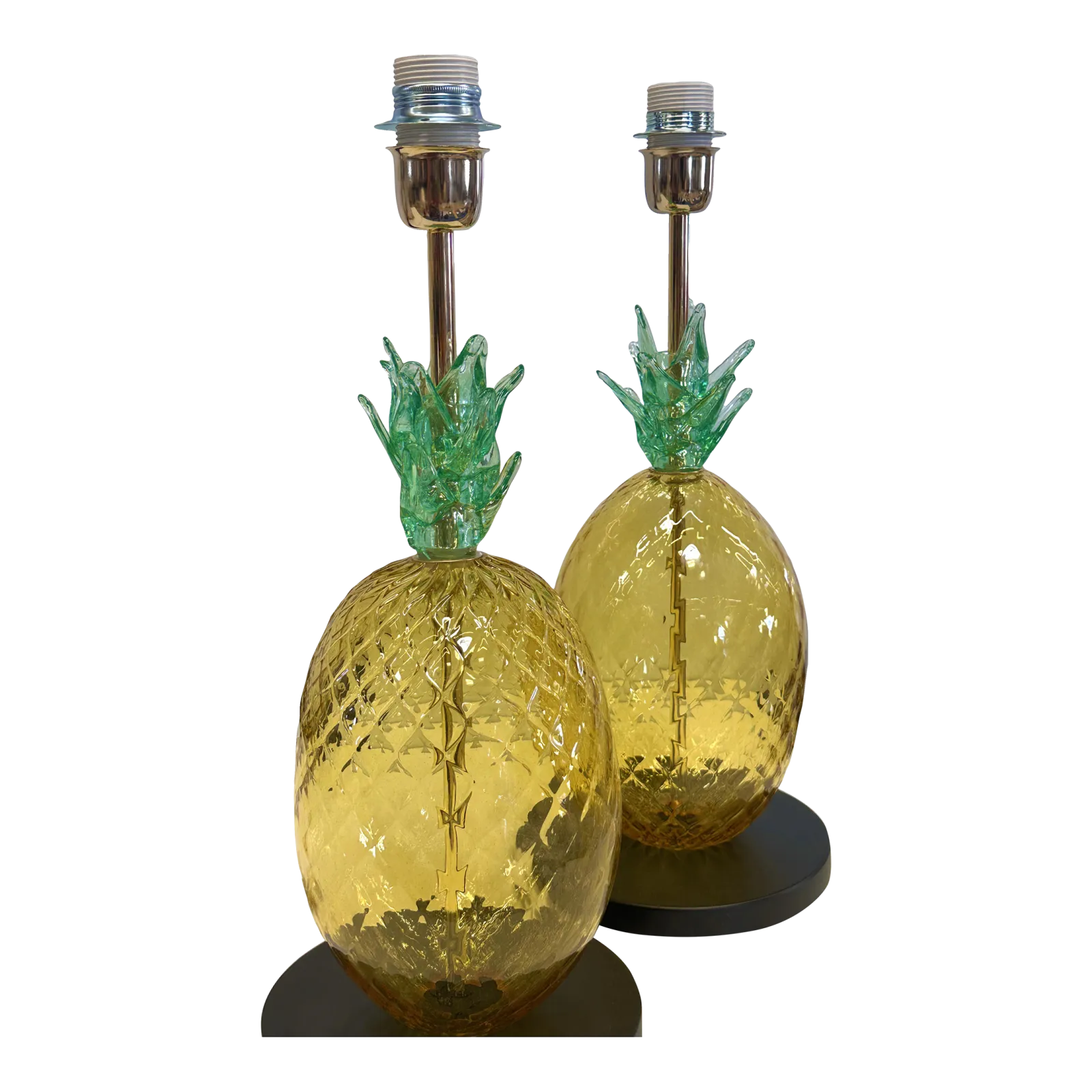 Set Of Two Contemporary Italian "Ananas" Murano Glass Table Lamps