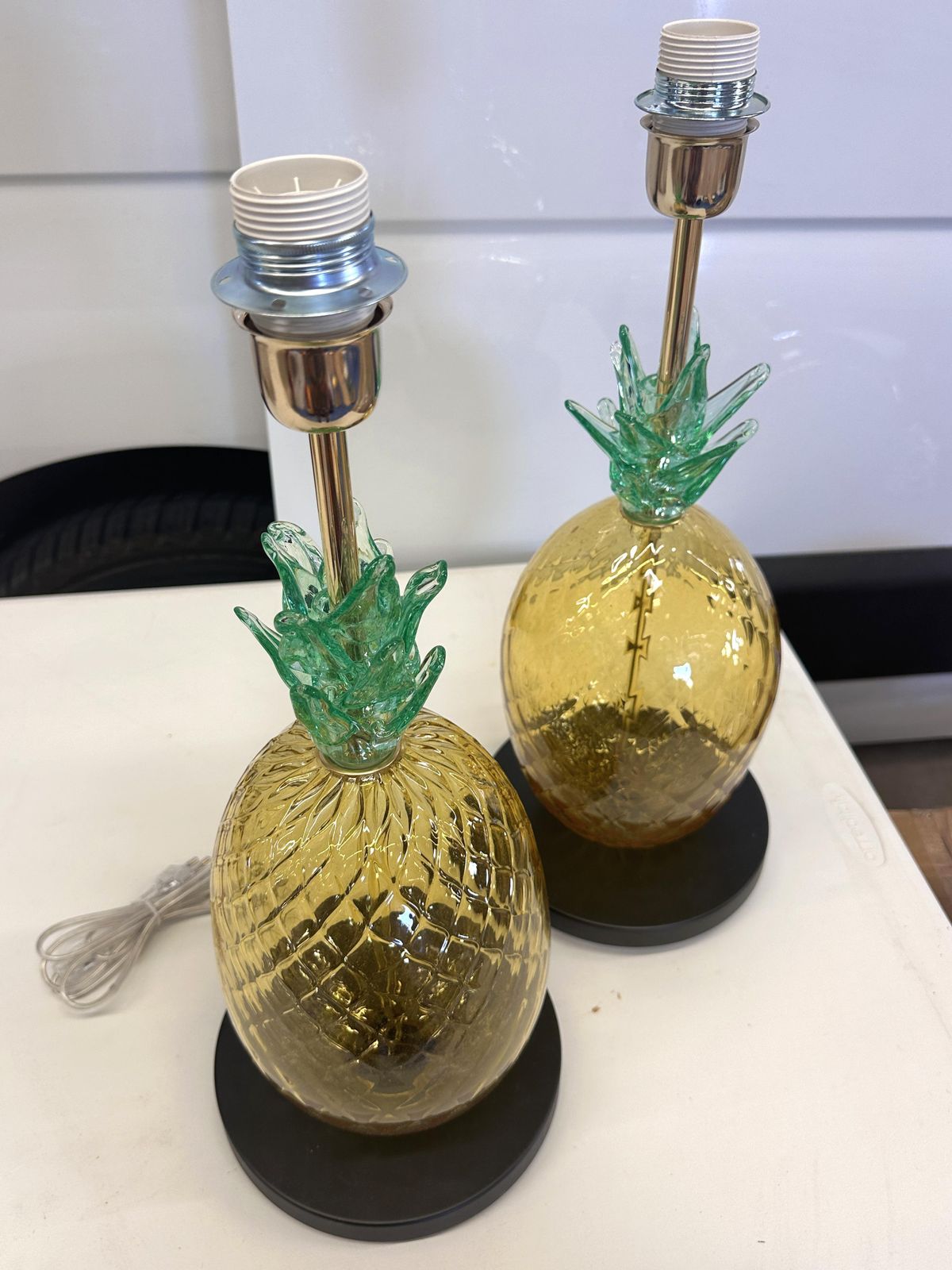 Set Of Two Contemporary Italian "Ananas" Murano Glass Table Lamps photo vintage