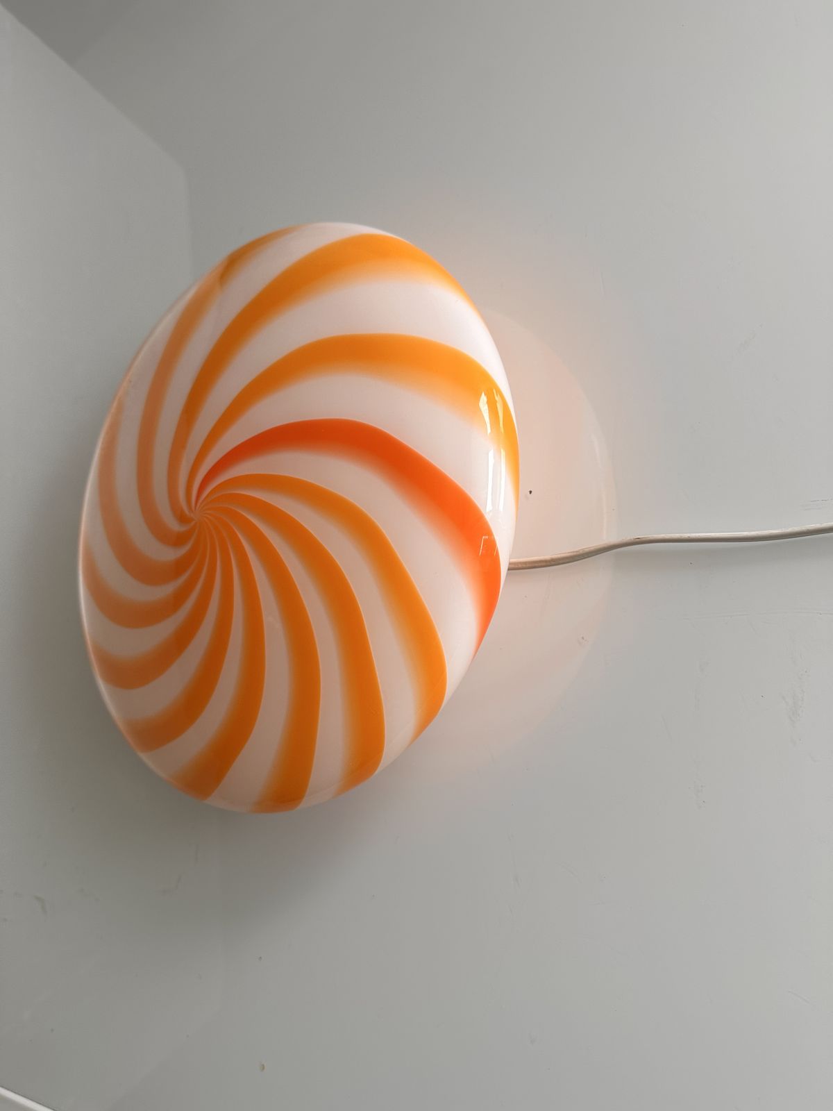 Contemporary Italian Milky White And Clear Amber Swirls Murano Glass Flush Mount Or Wall Sconce photo 2933.0