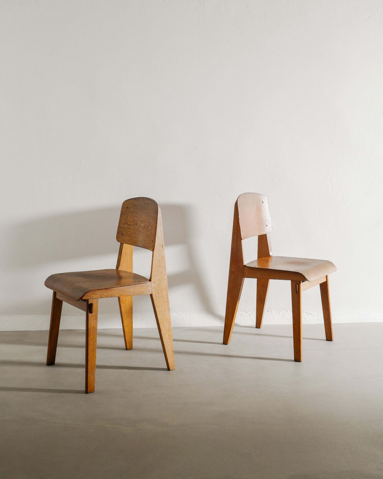 Pair Of French Mid Century Wooden "Tout Bois" Dining Chairs By Jean Prouvé, 1940s