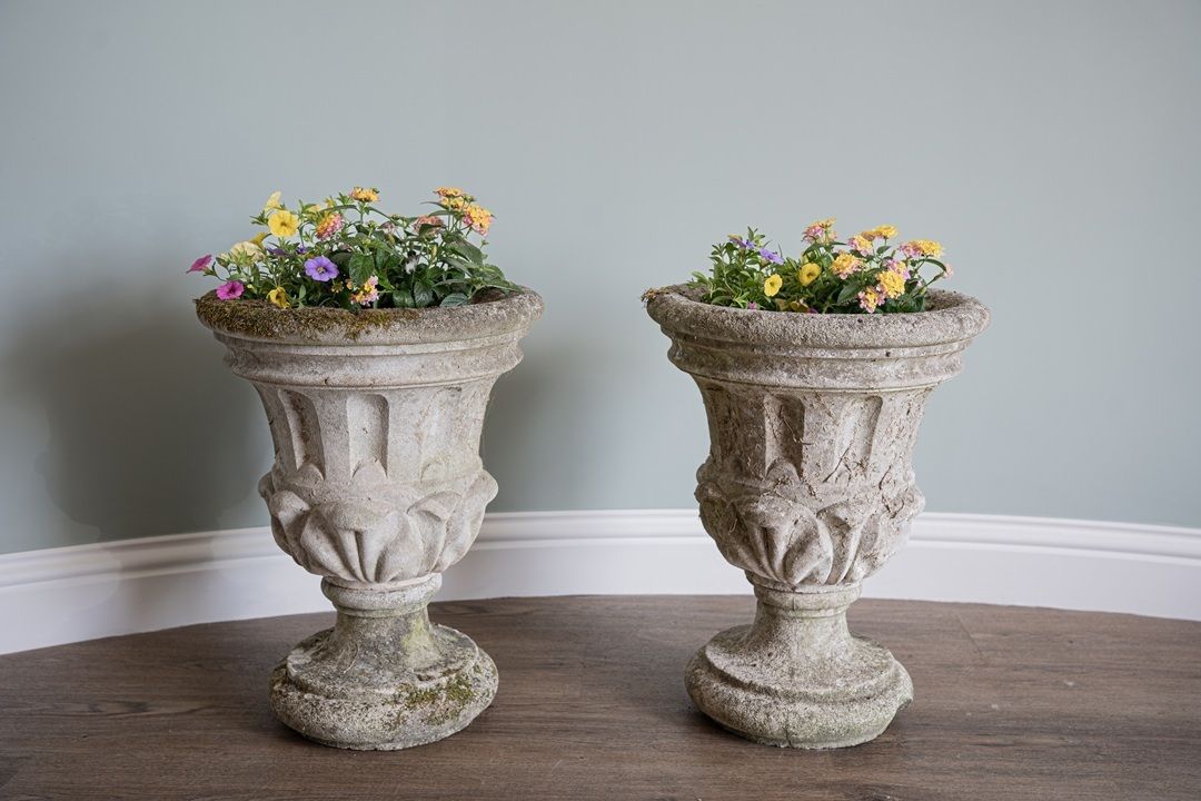 photo furniture A Pair Cast Stone Antique Garden Urns