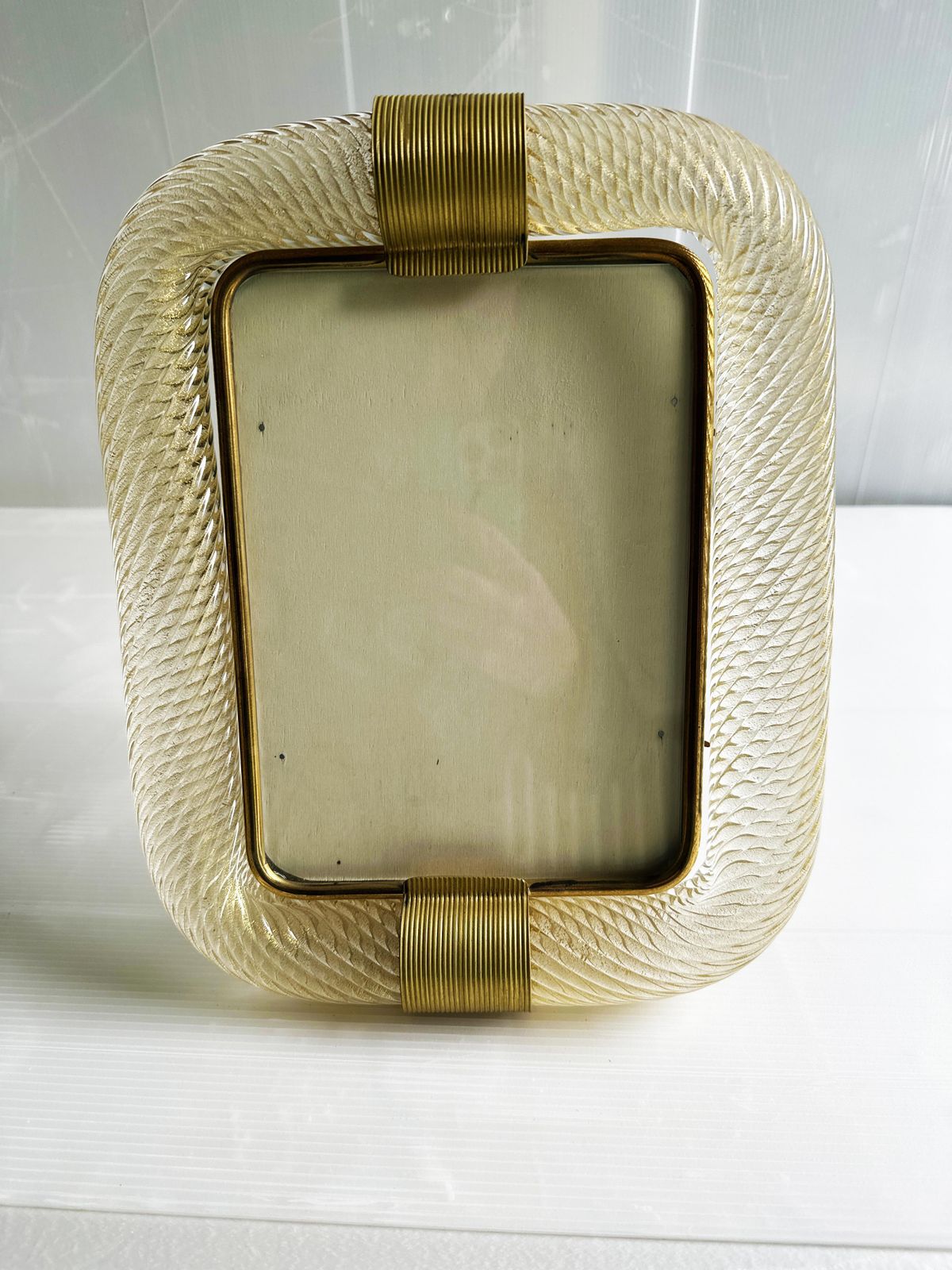 Mid Century Modern Style Gold "Torchon" Murano Glass Picture Frame And Brass In Barovier Style photo 1467.0