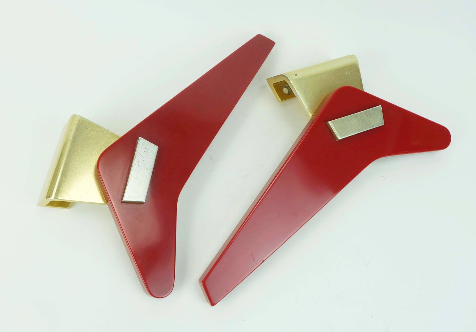 1950s Streamline Door Handles Push Handles Red Bakelite And Aluminum photo Home Fixtures