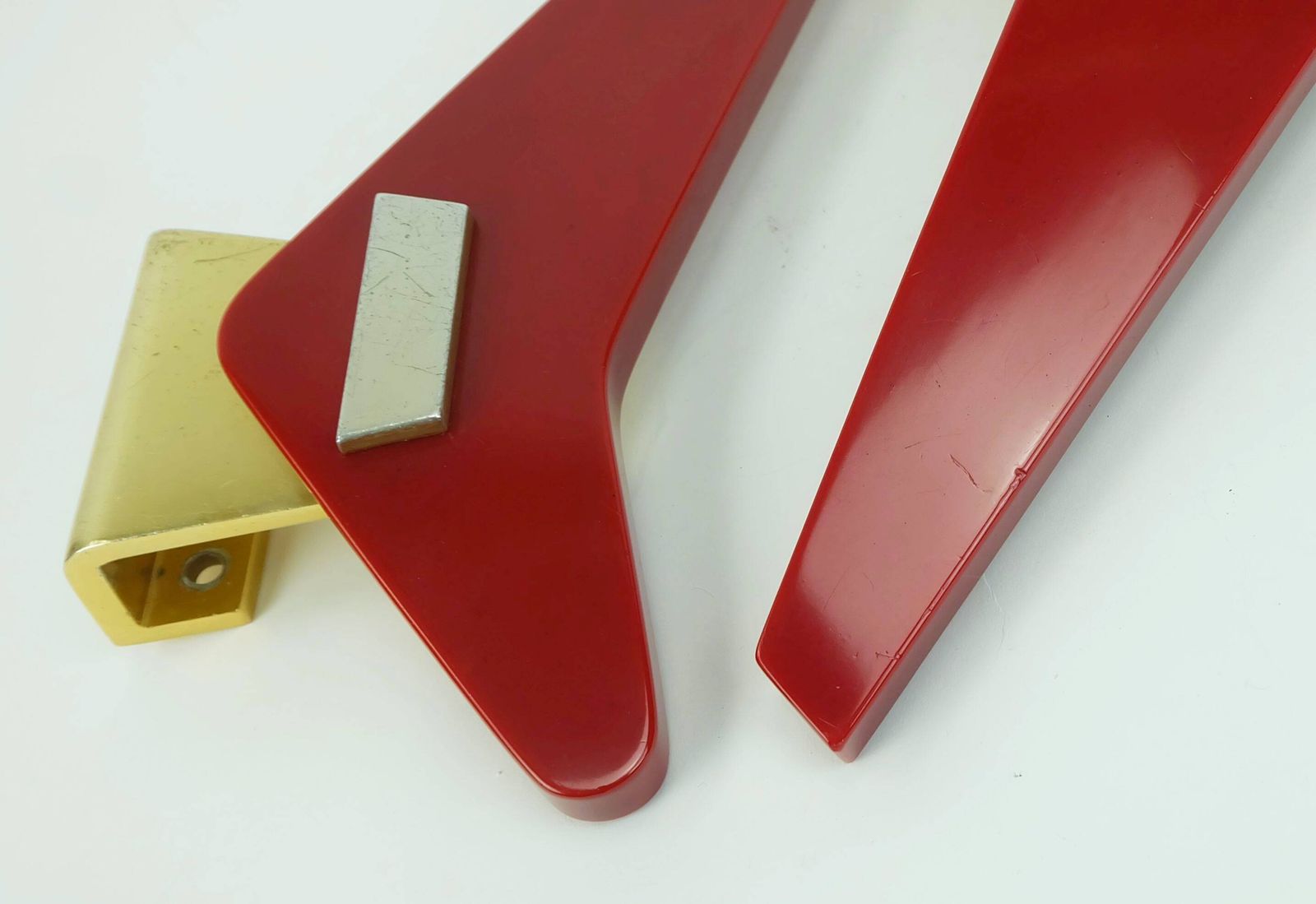 1950s Streamline Door Handles Push Handles Red Bakelite And Aluminum photo 495.0