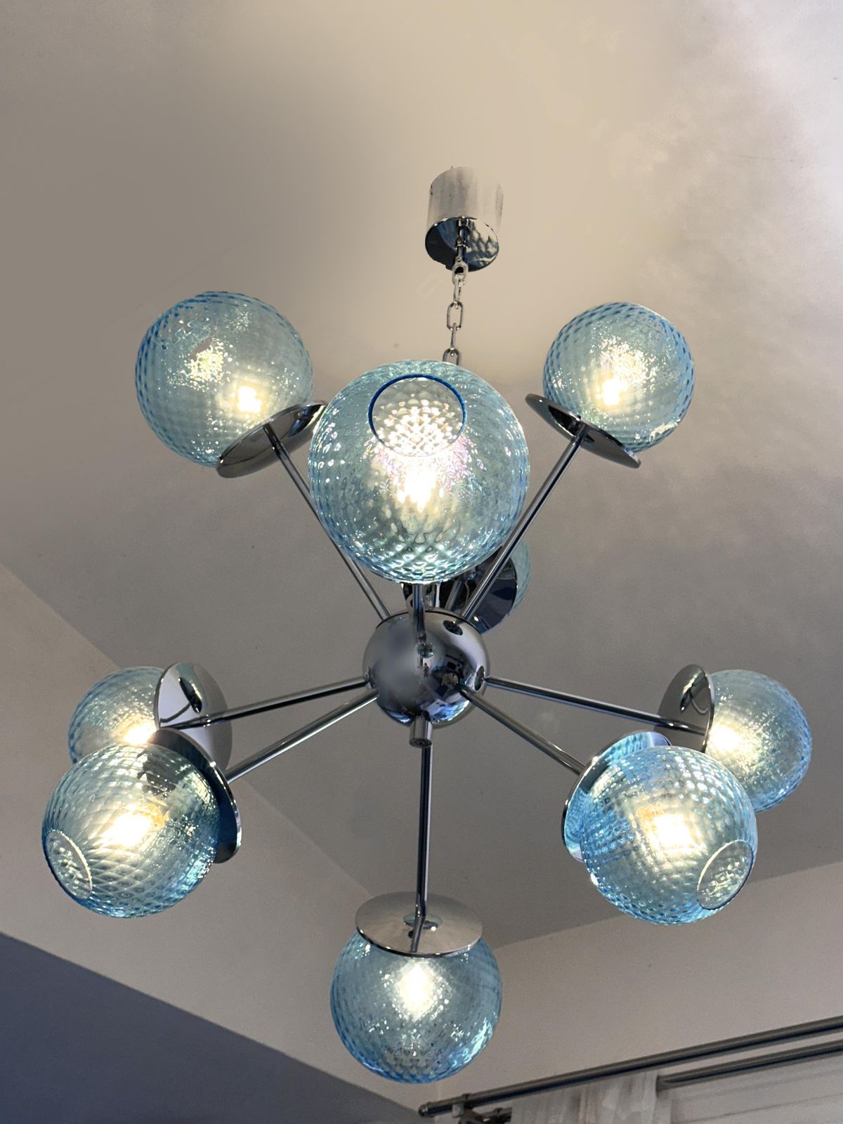 Contemporary Sputnik Light Blue "Ballotton" Murano Glass Chandelier photo 5316.0