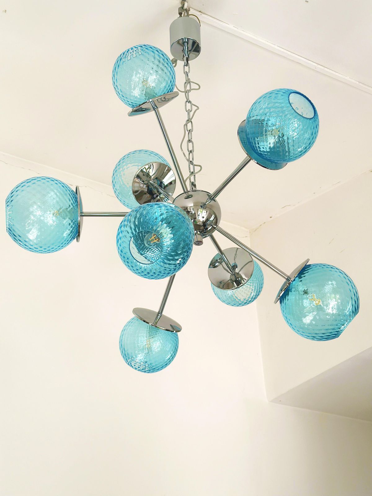Contemporary Sputnik Light Blue "Ballotton" Murano Glass Chandelier photo vintage