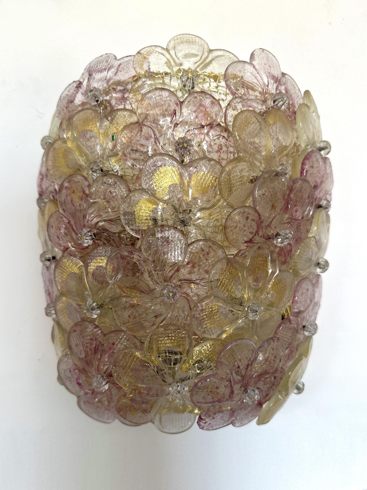 Set Of Two Venetian Gold And Violet "Flowers" Murano Glass Wall Sconces photo vinterior
