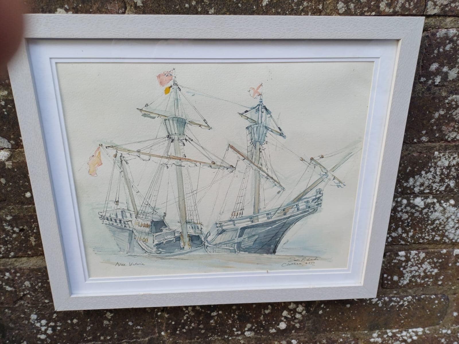 Original Nautical Ship Watercolour, “Nao Victoria” Chatham, Signed Maritime Painting By Z Richards, Historic Sailing Vessel In White Frame photo buy