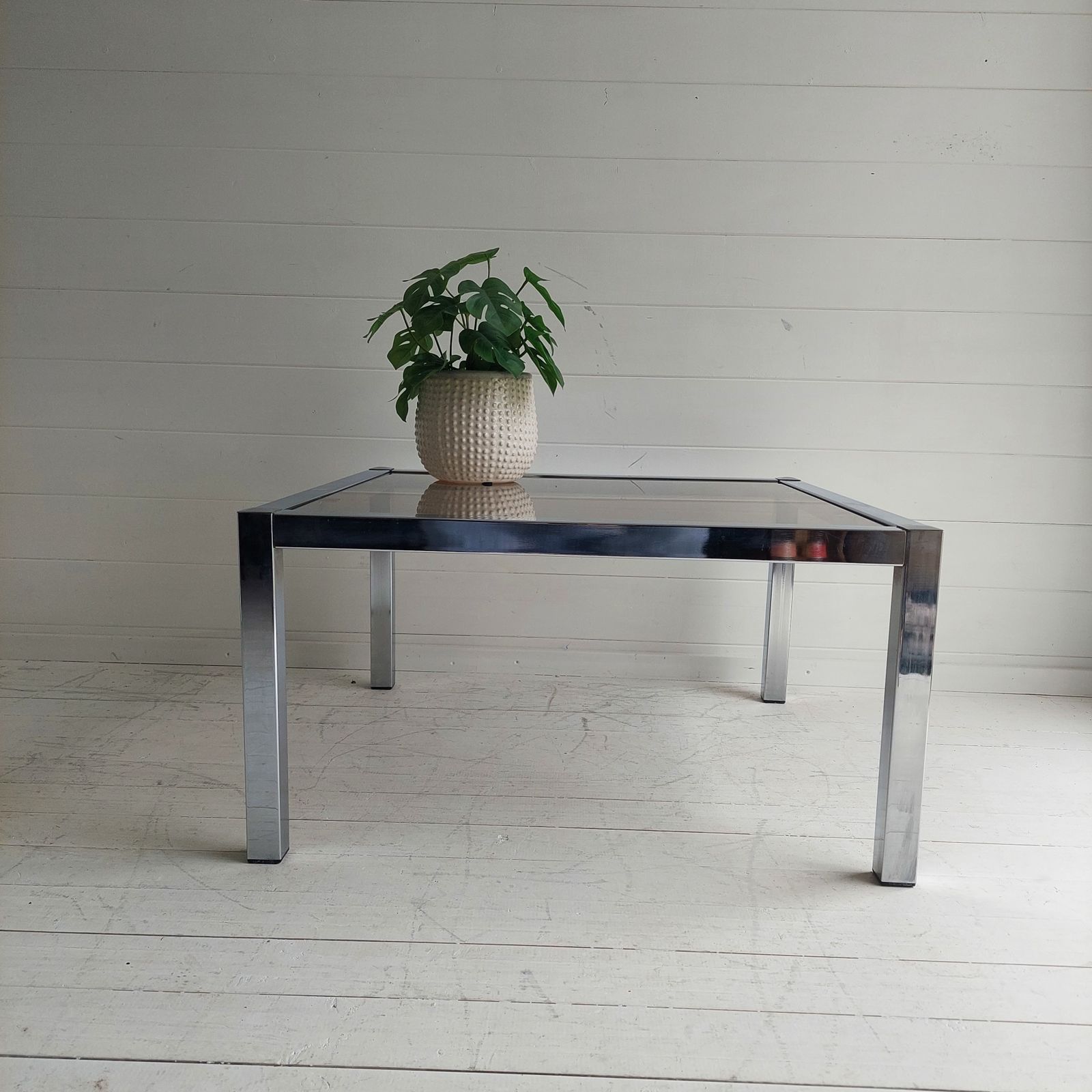 Mid Century Bauhaus Chrome And Smoked Glass Coffee Table, 1970s photo for sale
