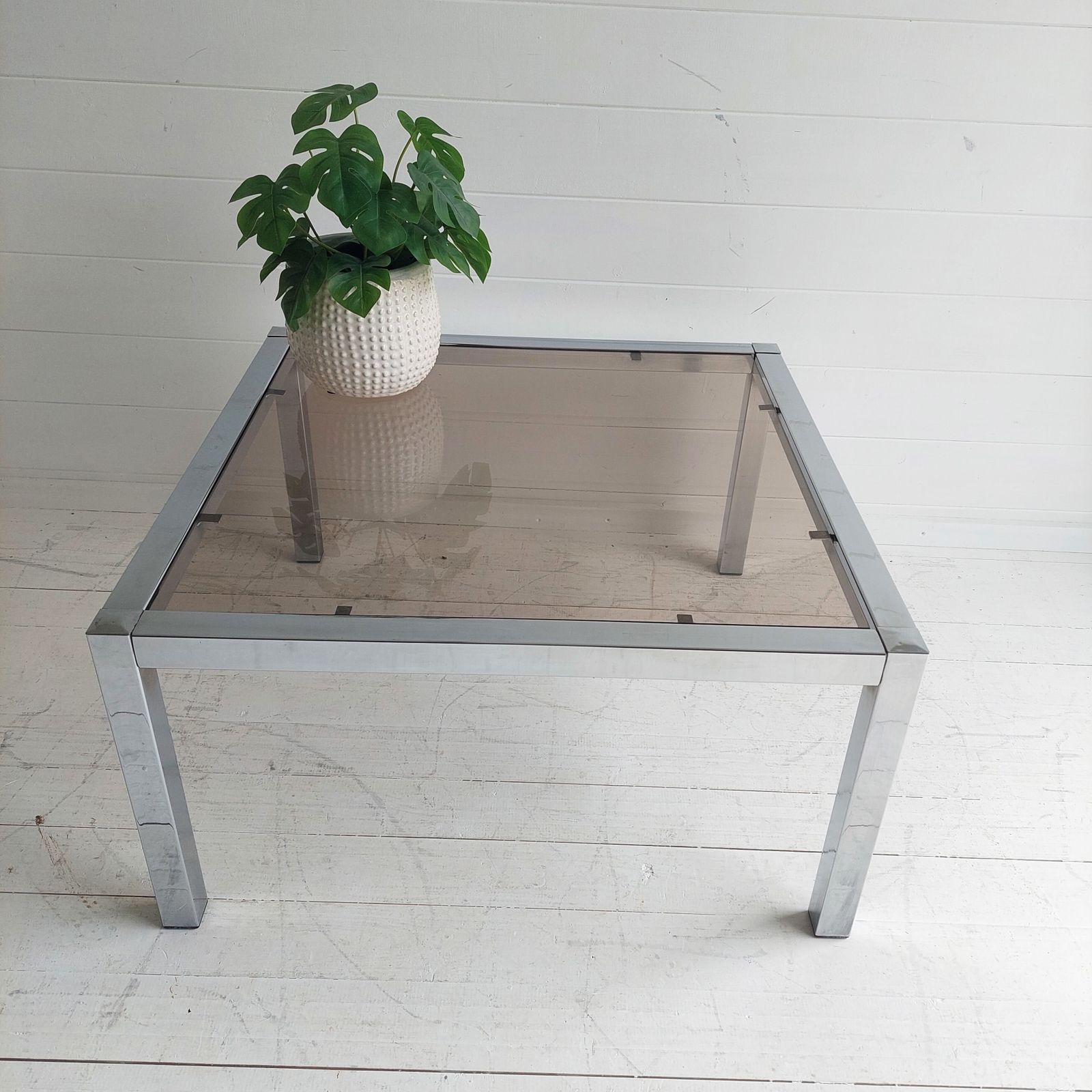 Mid Century Bauhaus Chrome And Smoked Glass Coffee Table, 1970s photo Furniture