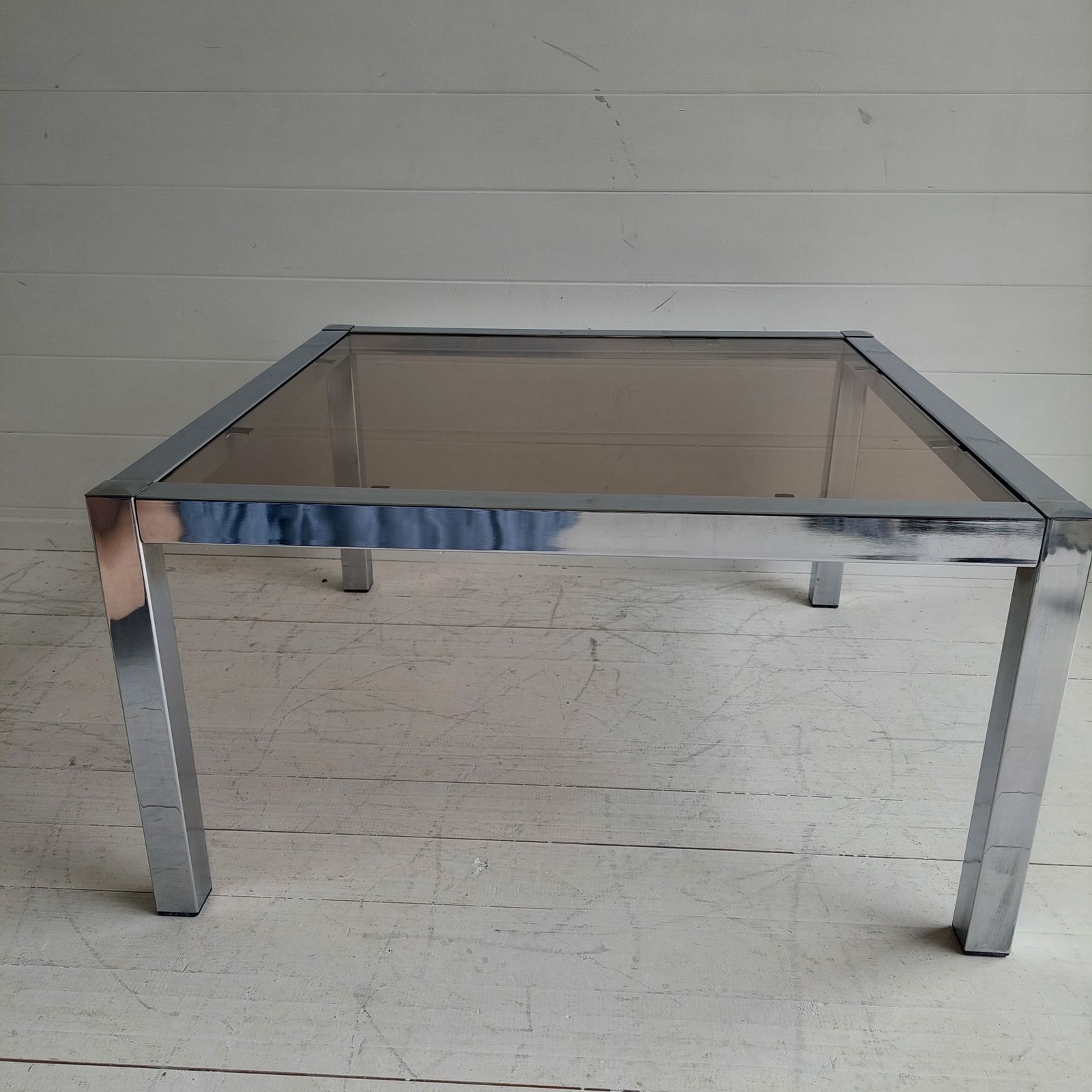 Mid Century Bauhaus Chrome And Smoked Glass Coffee Table, 1970s photo buy