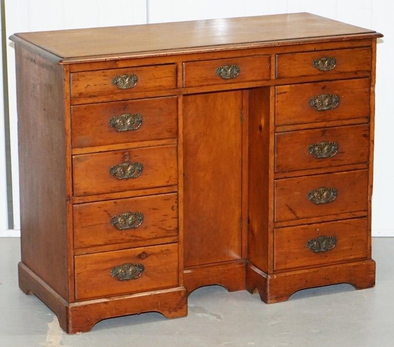 Small Victorian 1880 Solid Walnut Knee Hole Writing Desk Lots Of Drawers Storage photo furniture