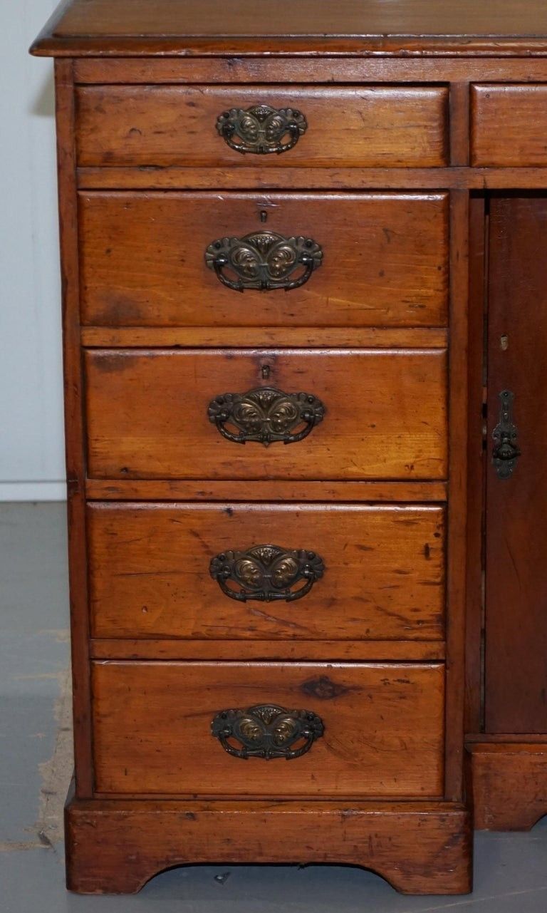 Small Victorian 1880 Solid Walnut Knee Hole Writing Desk Lots Of Drawers Storage photo buy