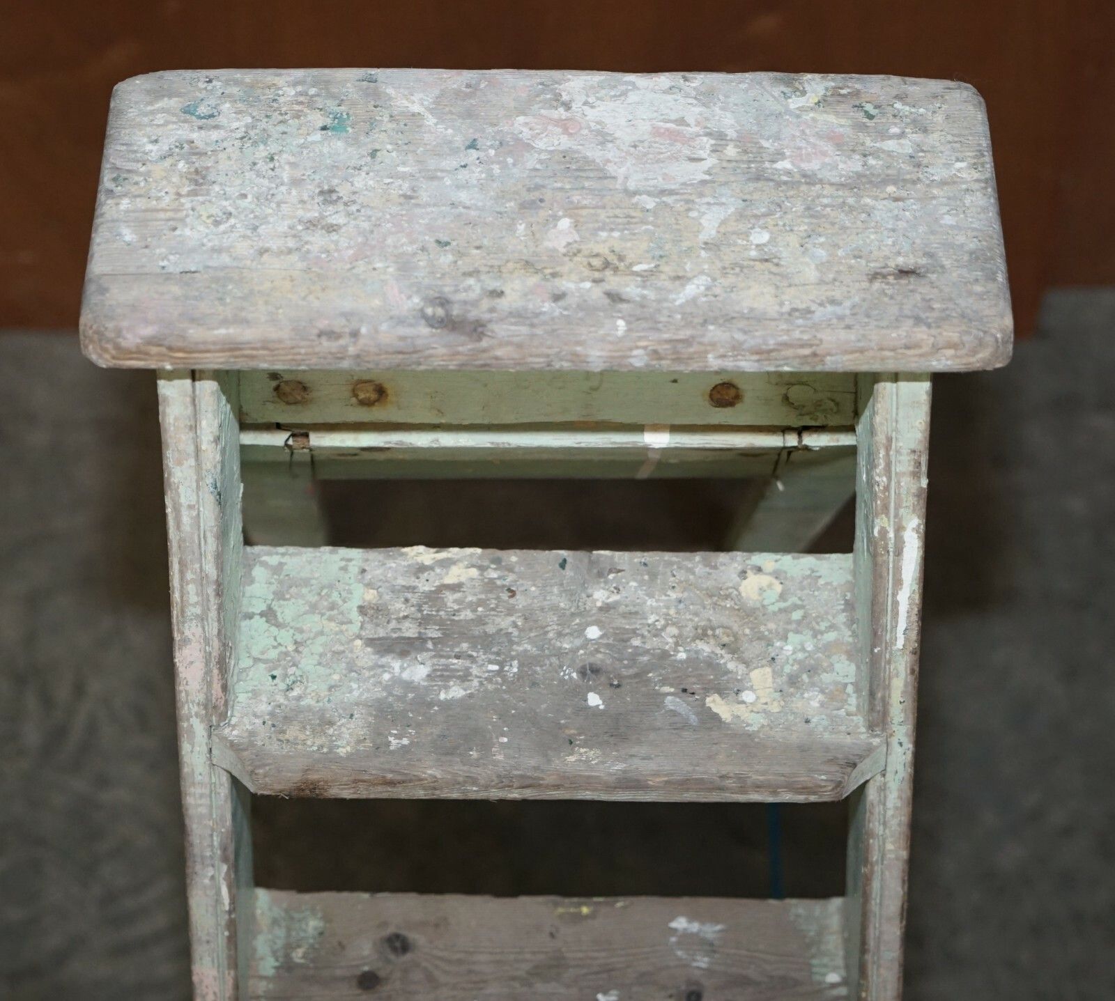 Grdc Stamped Pitch Pine Circa 1920's Original Aqua Green Paint Decorators Ladder photo buy